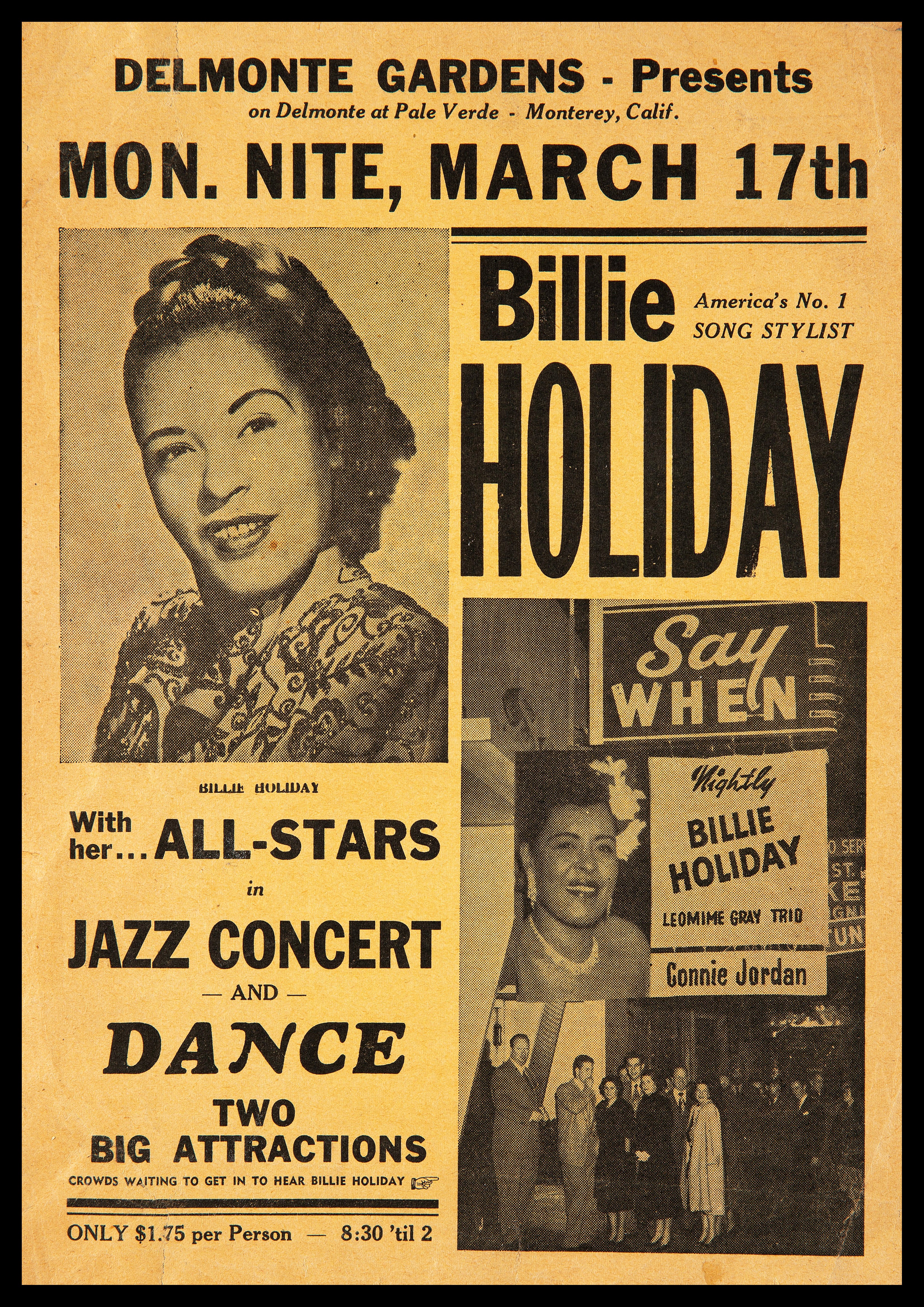 Reproduction Vintage "Billie Holiday - 1958" Jazz Music Poster