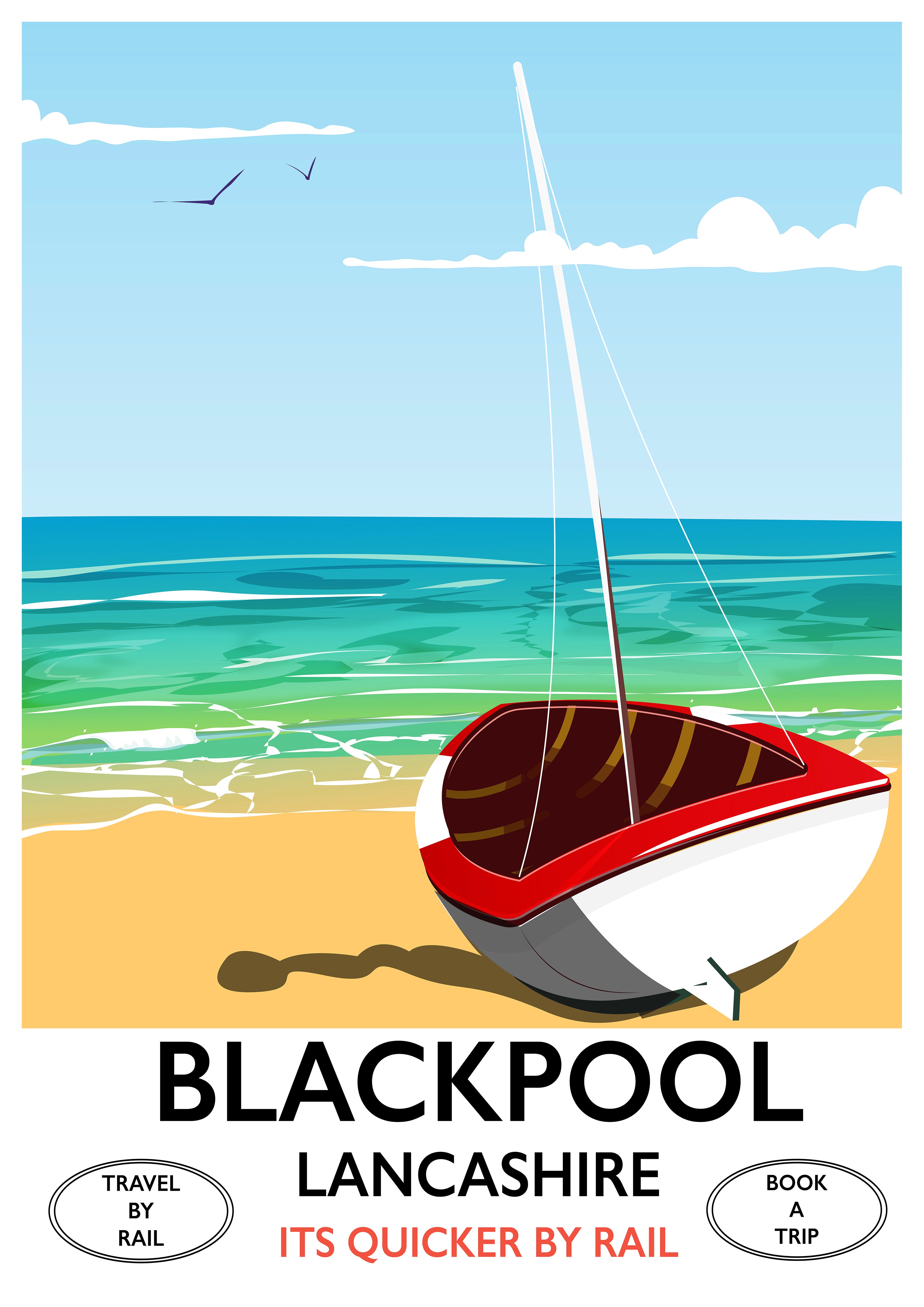 Reproduction Vintage Travel Poster "Blackpool", Home Wall Art, Size: A2