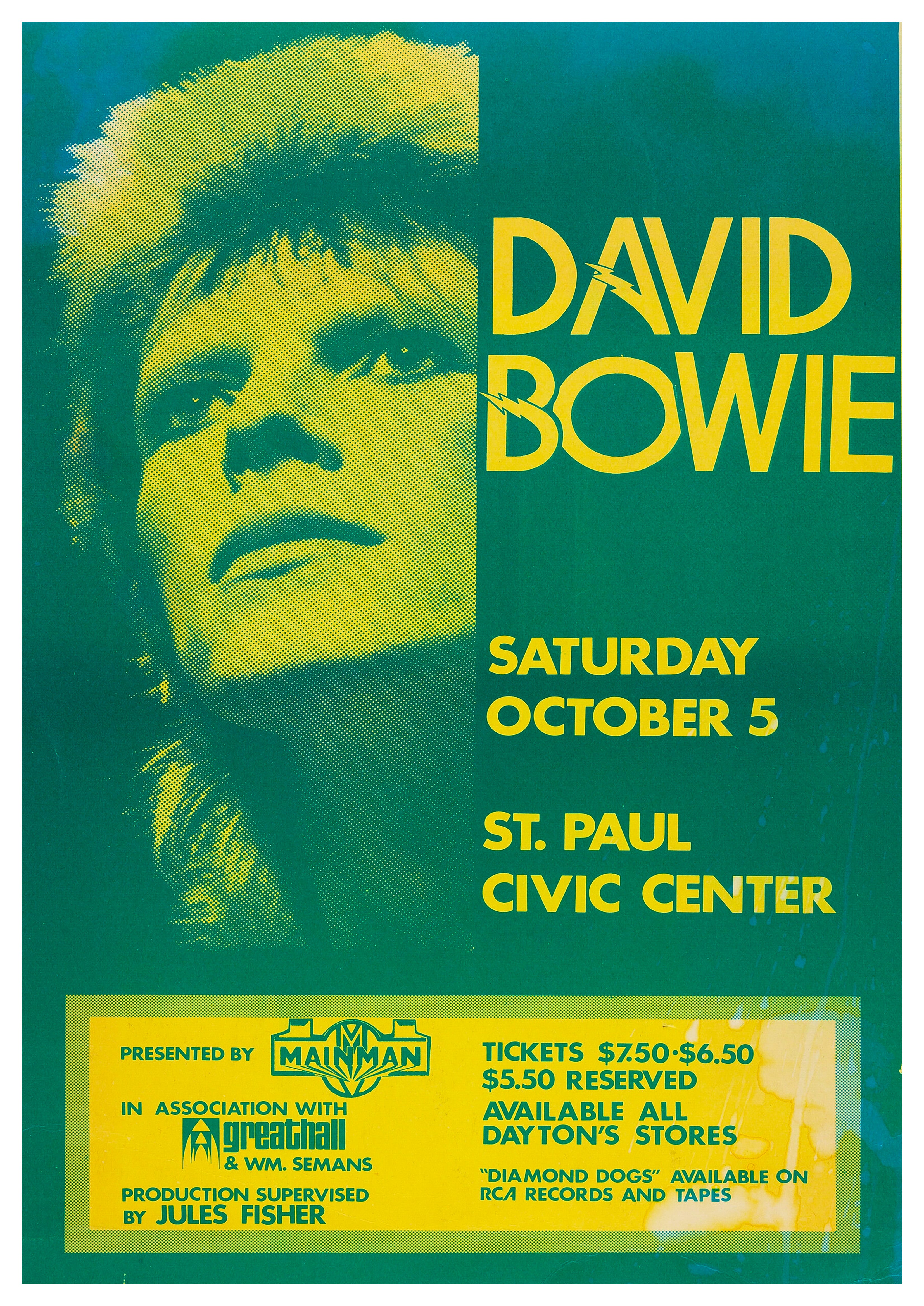 Reproduction Vintage David Bowie "Civic Center 1974" Music Poster