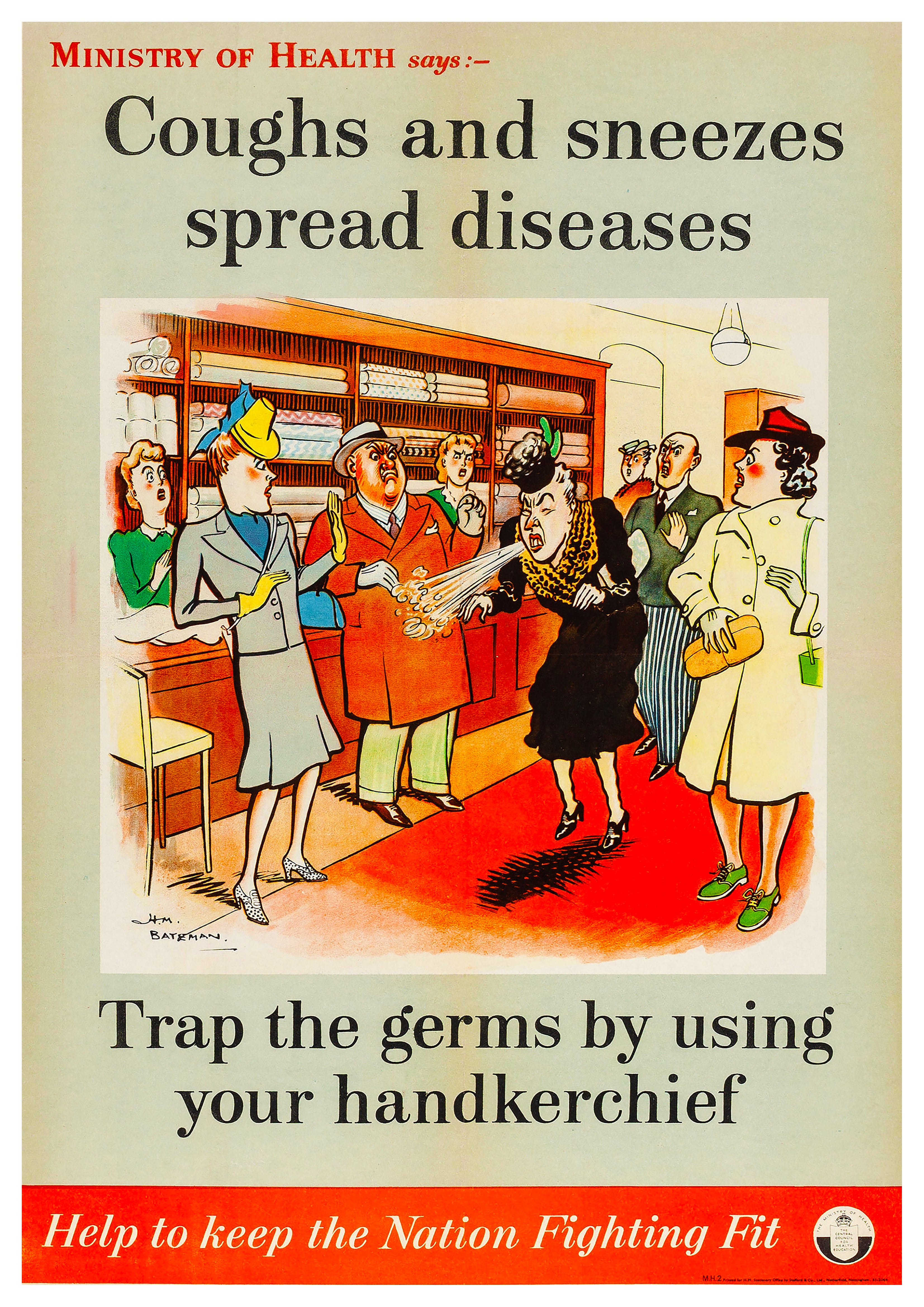 Reproduction Vintage "Coughs & Sneezes" World War 2 Poster, Size A2