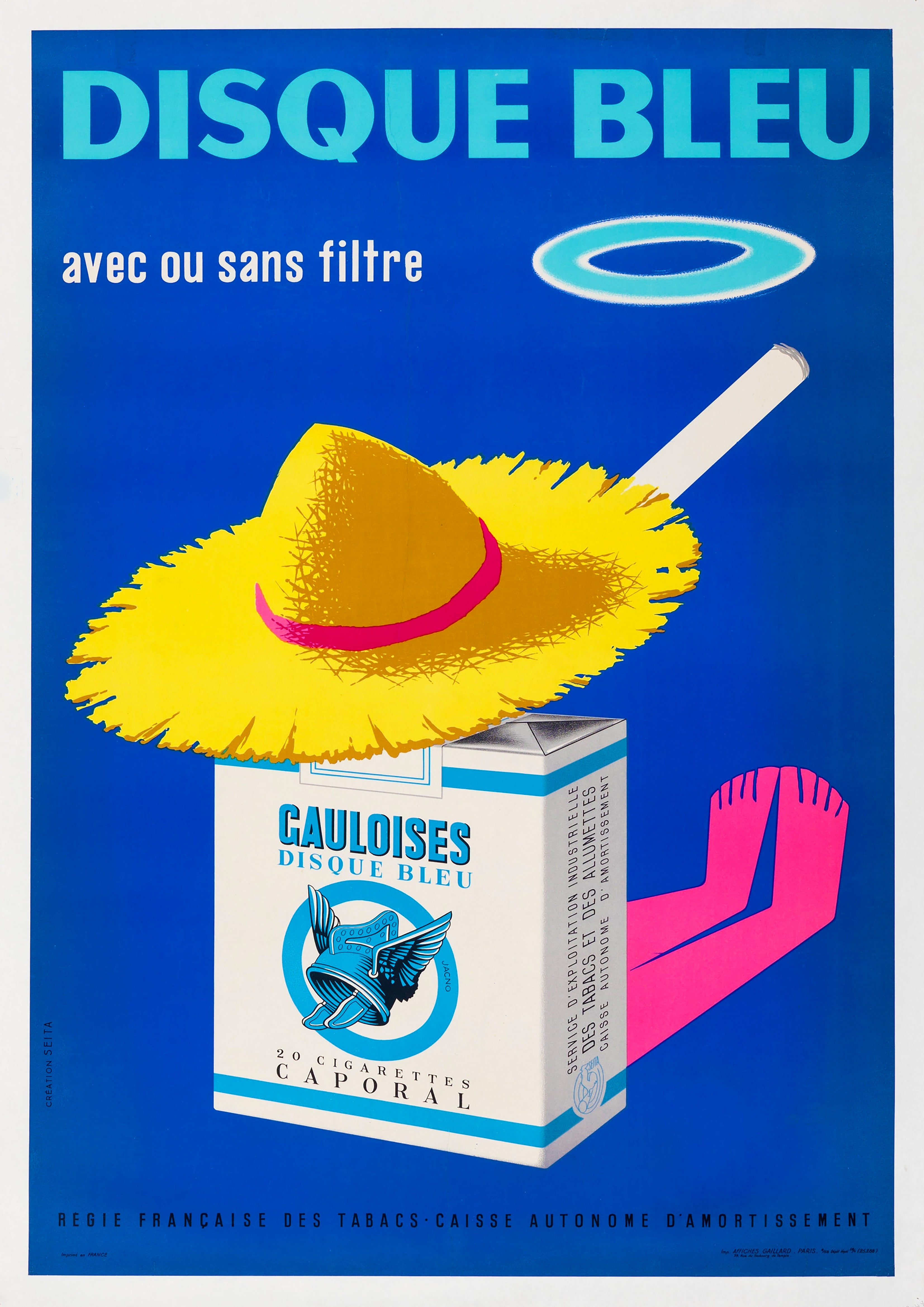 Reproduction Vintage "Disque Bleu" Cigarette Poster, Home Wall Art, Size: A2