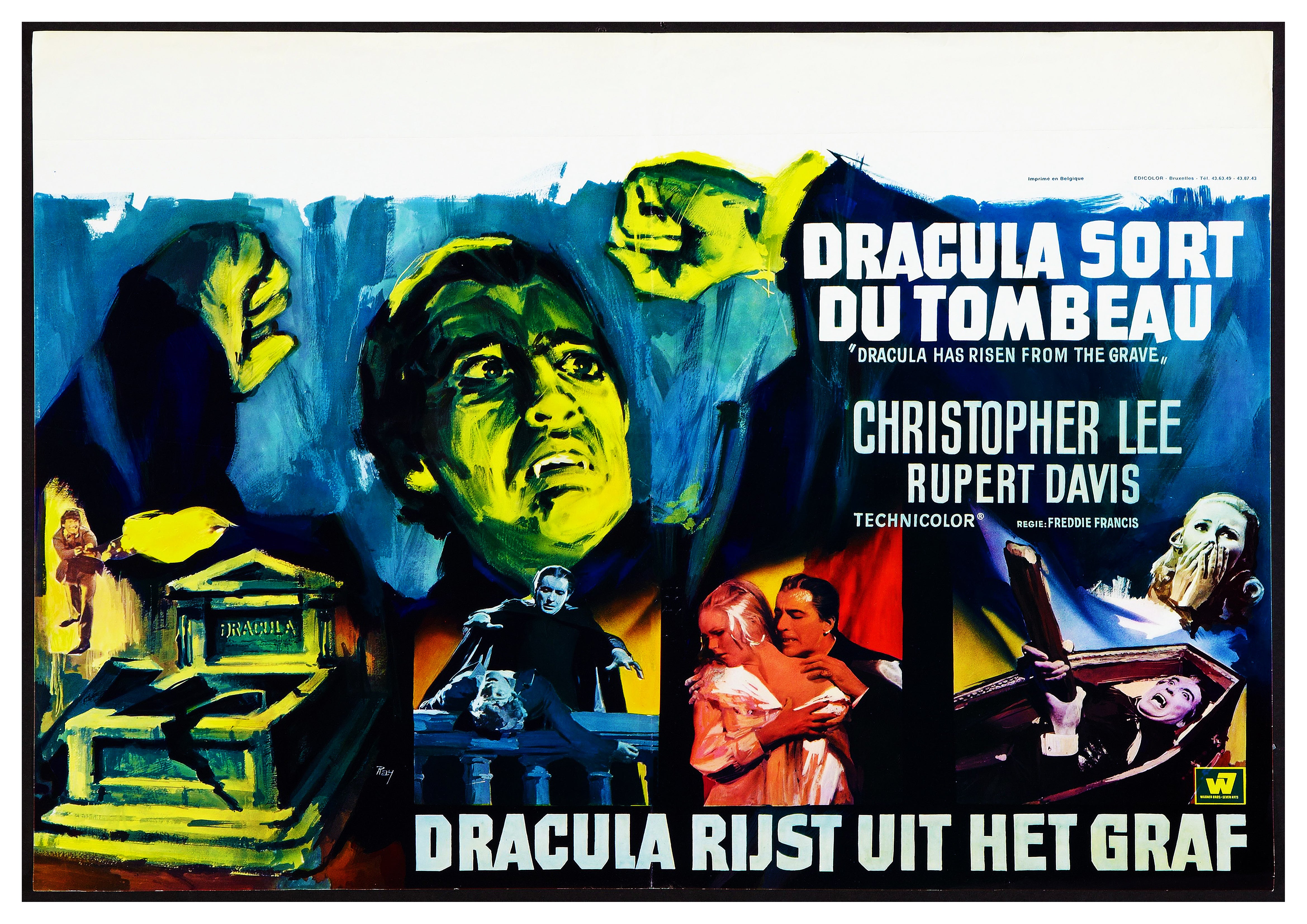 Reproduction Vintage "Dracula Has Risen - Belgian" Horror Movie Poster, Home Wall Art Size: A2