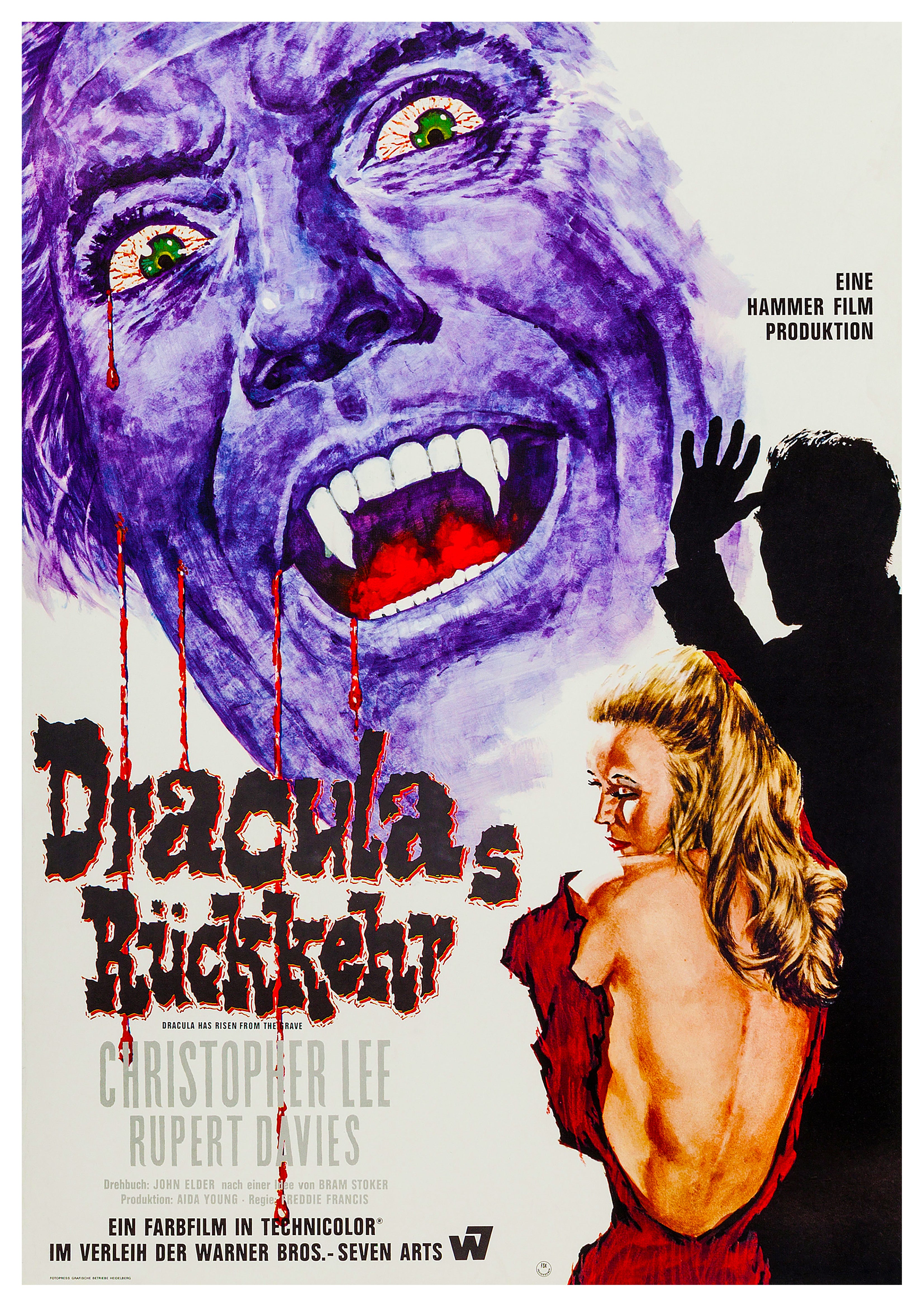 Reproduction Vintage "Dracula Has Risen - German" Horror Movie Poster, Home Wall Art Size: A2