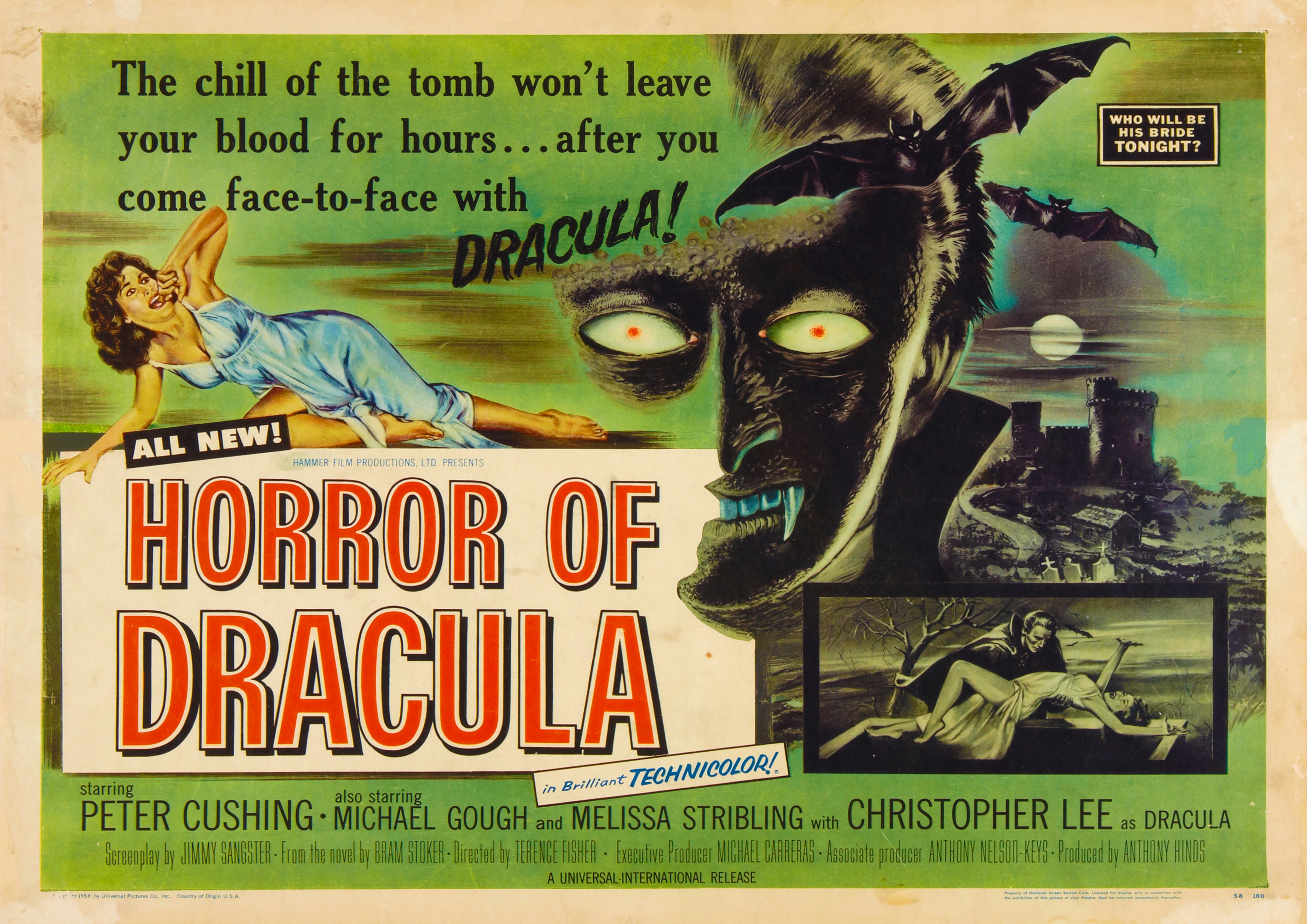 Reproduction Vintage "Horror Of Dracula 1958" Horror Movie Poster, Home Wall Art Size: A2