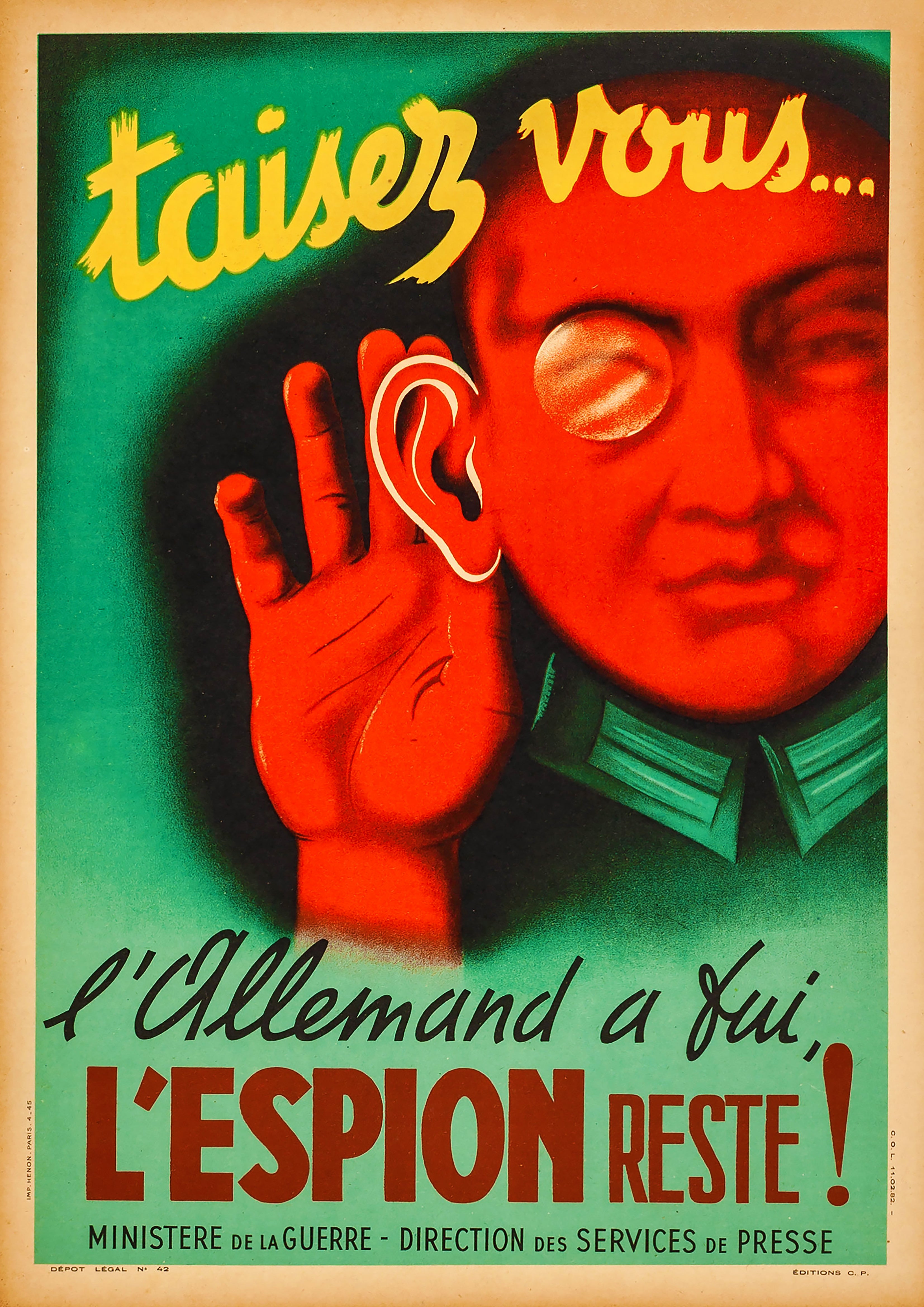 Reproduction Vintage "L'Espion Reste!" World War 2 Poster, Size A2