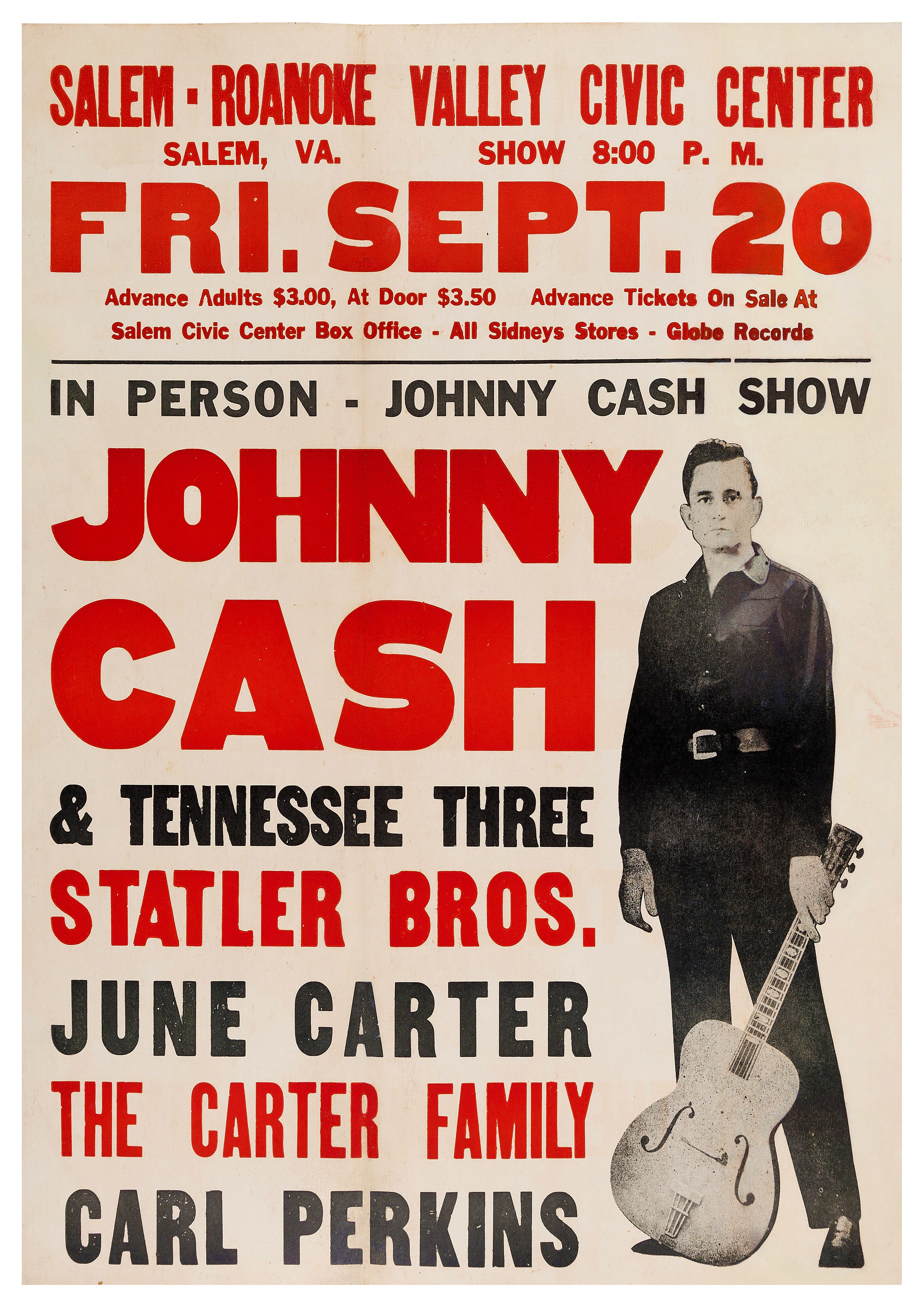 Reproduction Vintage Johnny Cash "Salem Civic Centre" Music Poster, Size A2