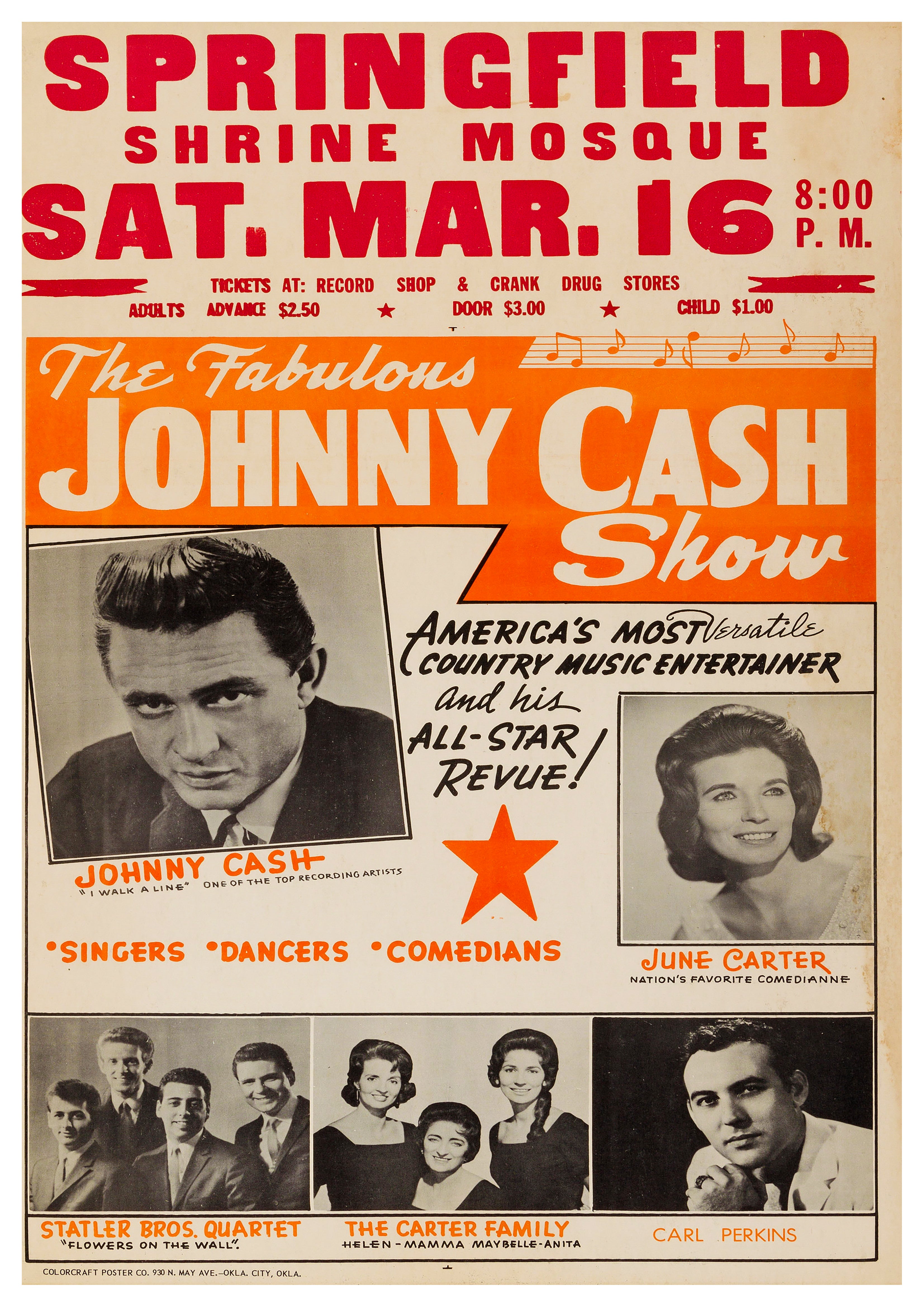 Reproduction Vintage Johnny Cash "Shrine Mosque" Music Poster, Size A2