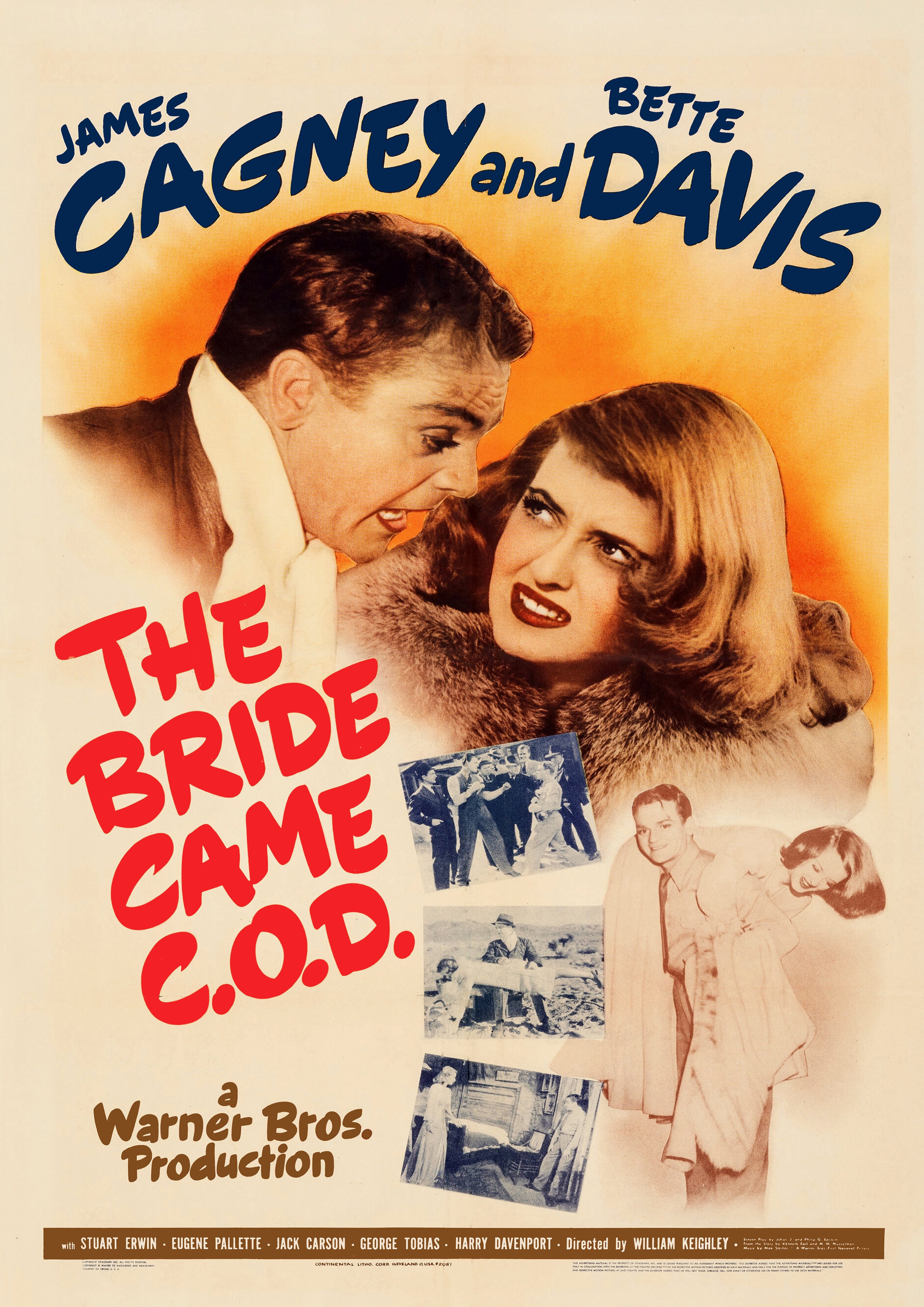 Reproduction Alternate "The Bride Came C.O.D." Movie Poster, Home Wall Art Size: A2