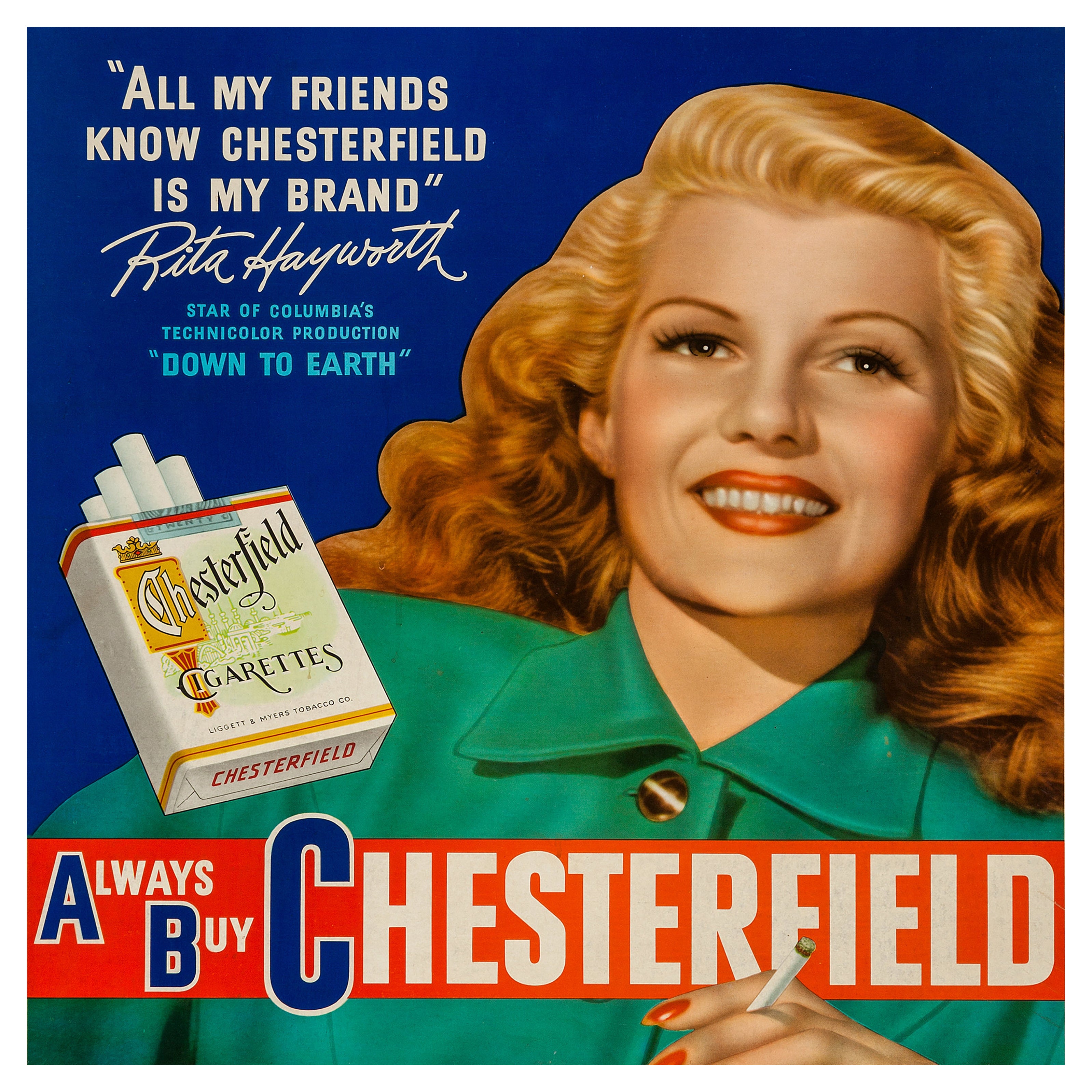 Reproduction Vintage Cigarette Poster "Always Buy Chesterfield" Home Wall Art, Size: 16" x 16"