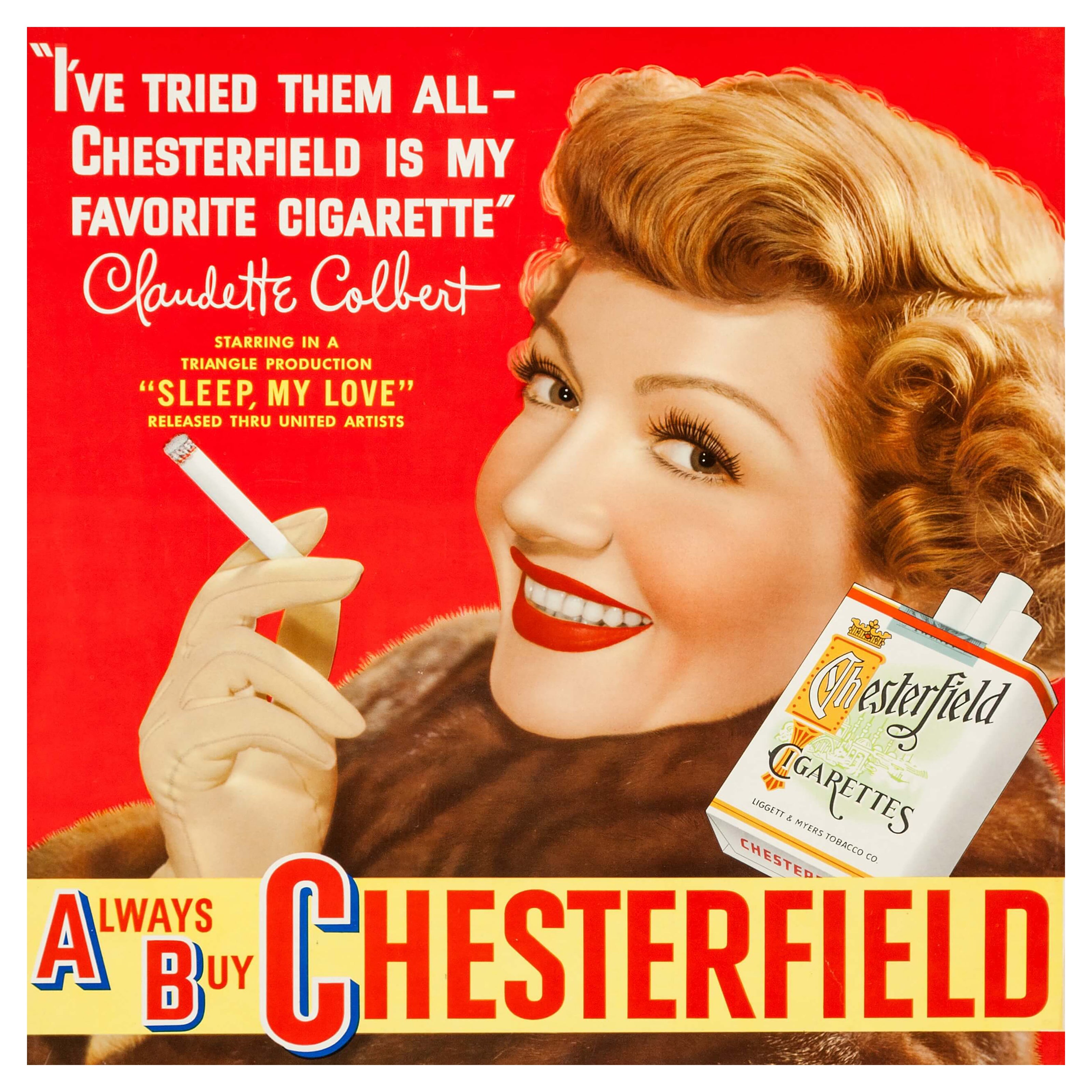 Reproduction Vintage Cigarette Poster "Always Buy Chesterfield" Home Wall Art, Size: 16" x 16"