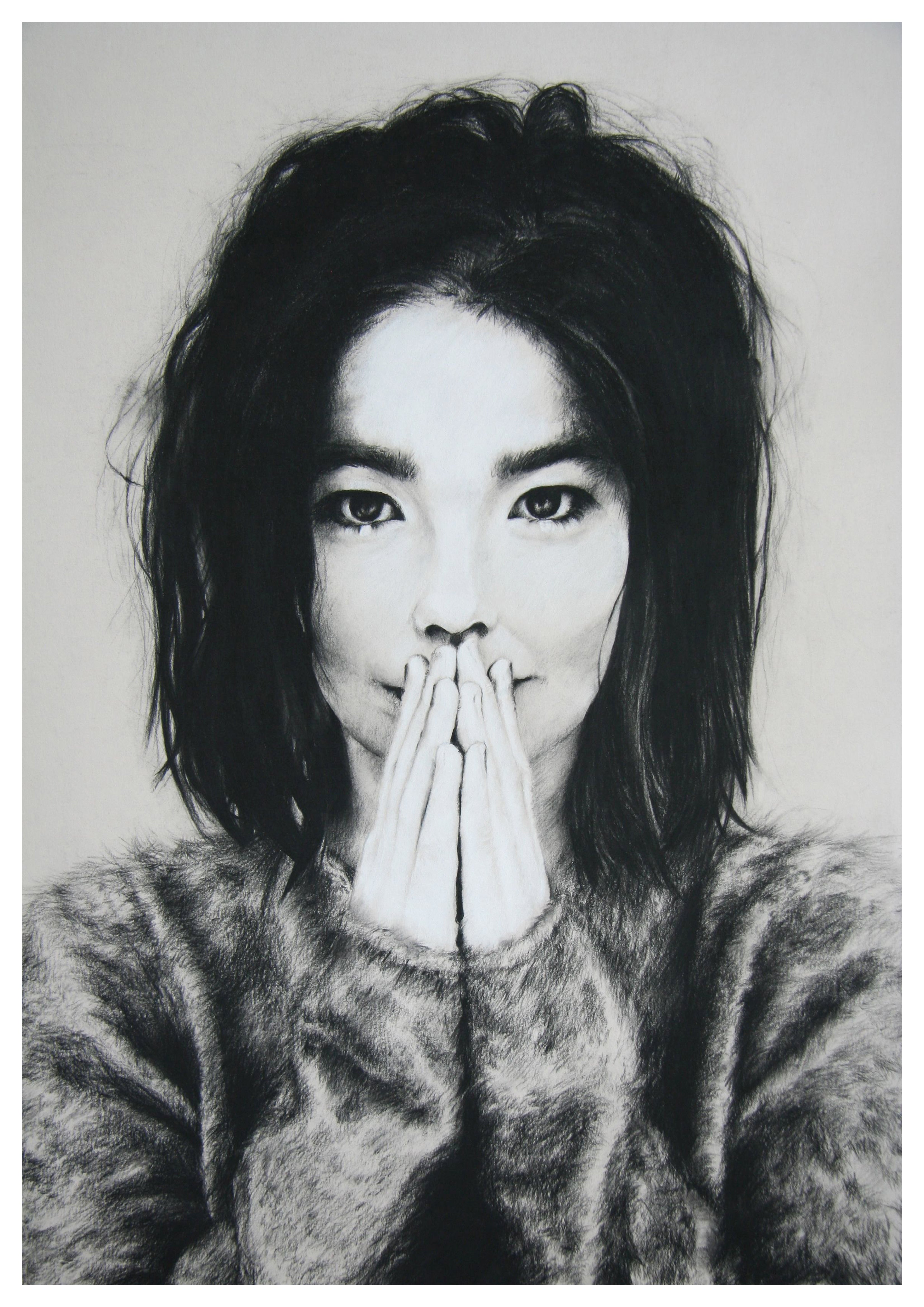Reproduction Vintage Music Poster "Bjork - Black & White" Home Wall Art, Size: A2