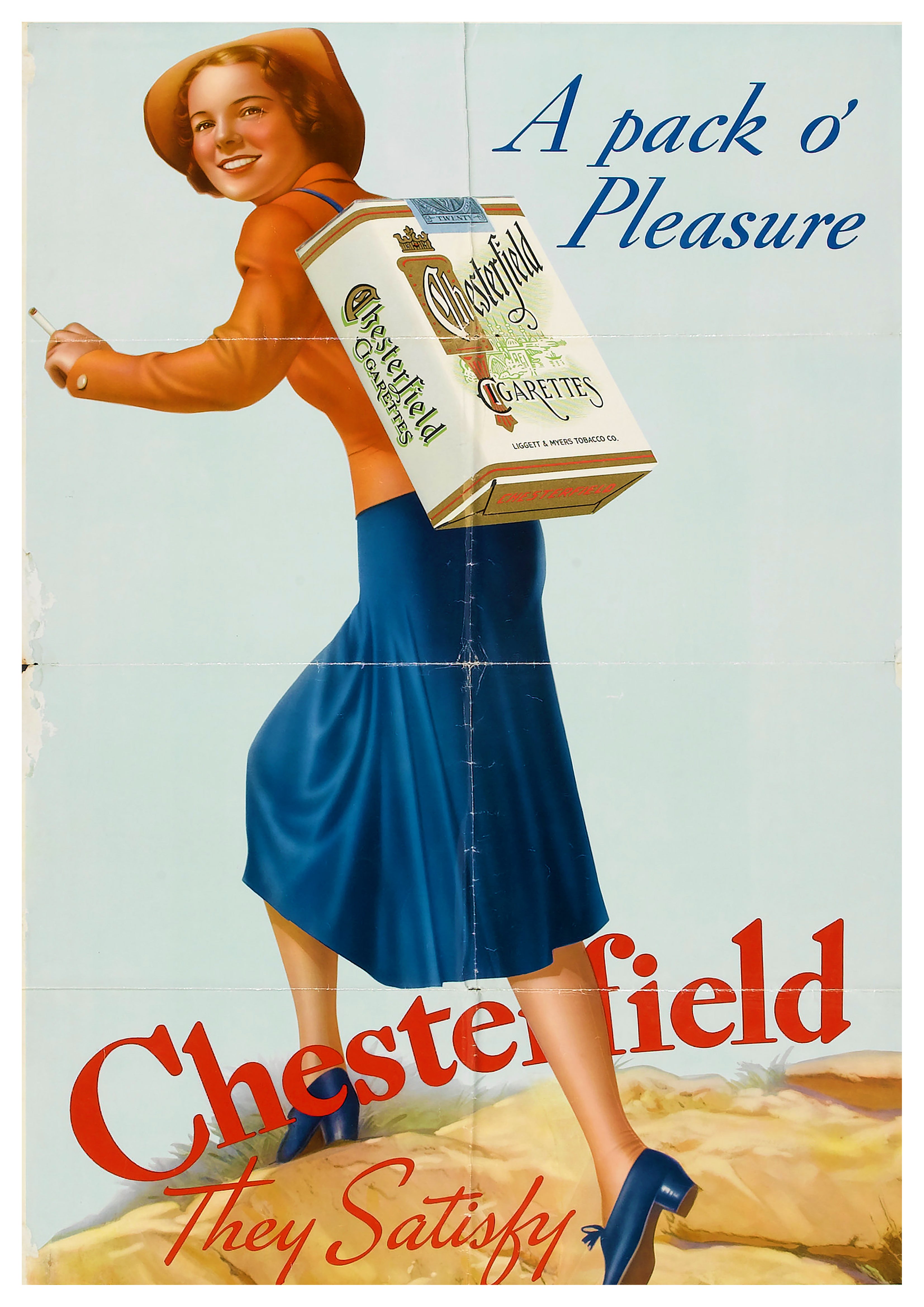 Reproduction Vintage "Chesterfield - They Satisfy" Cigarette Poster, Home Wall Art, Various Sizes Available