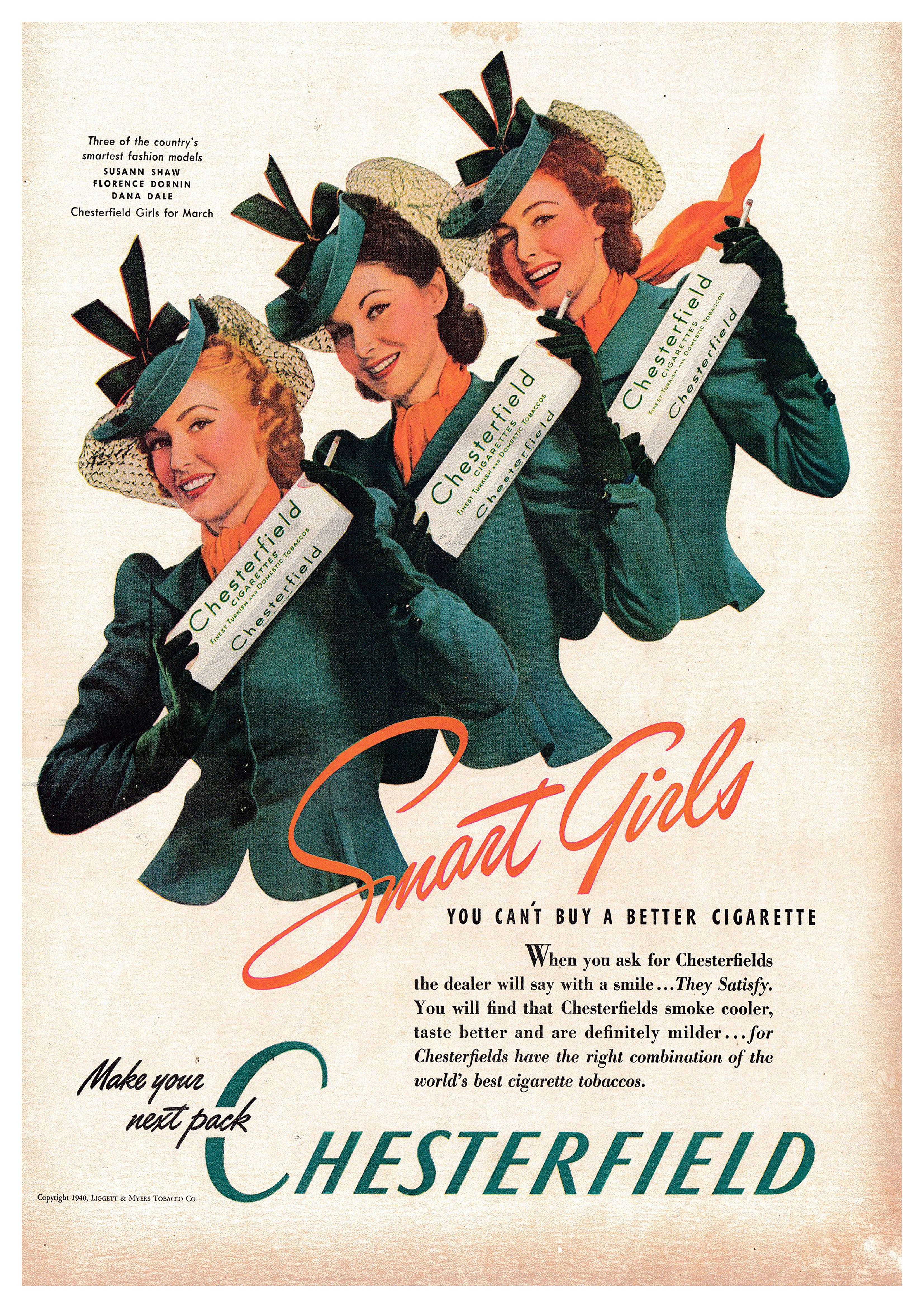 Reproduction Vintage "Chesterfield - Smart Girls" Cigarette Poster, Home Wall Art, Various Sizes Available