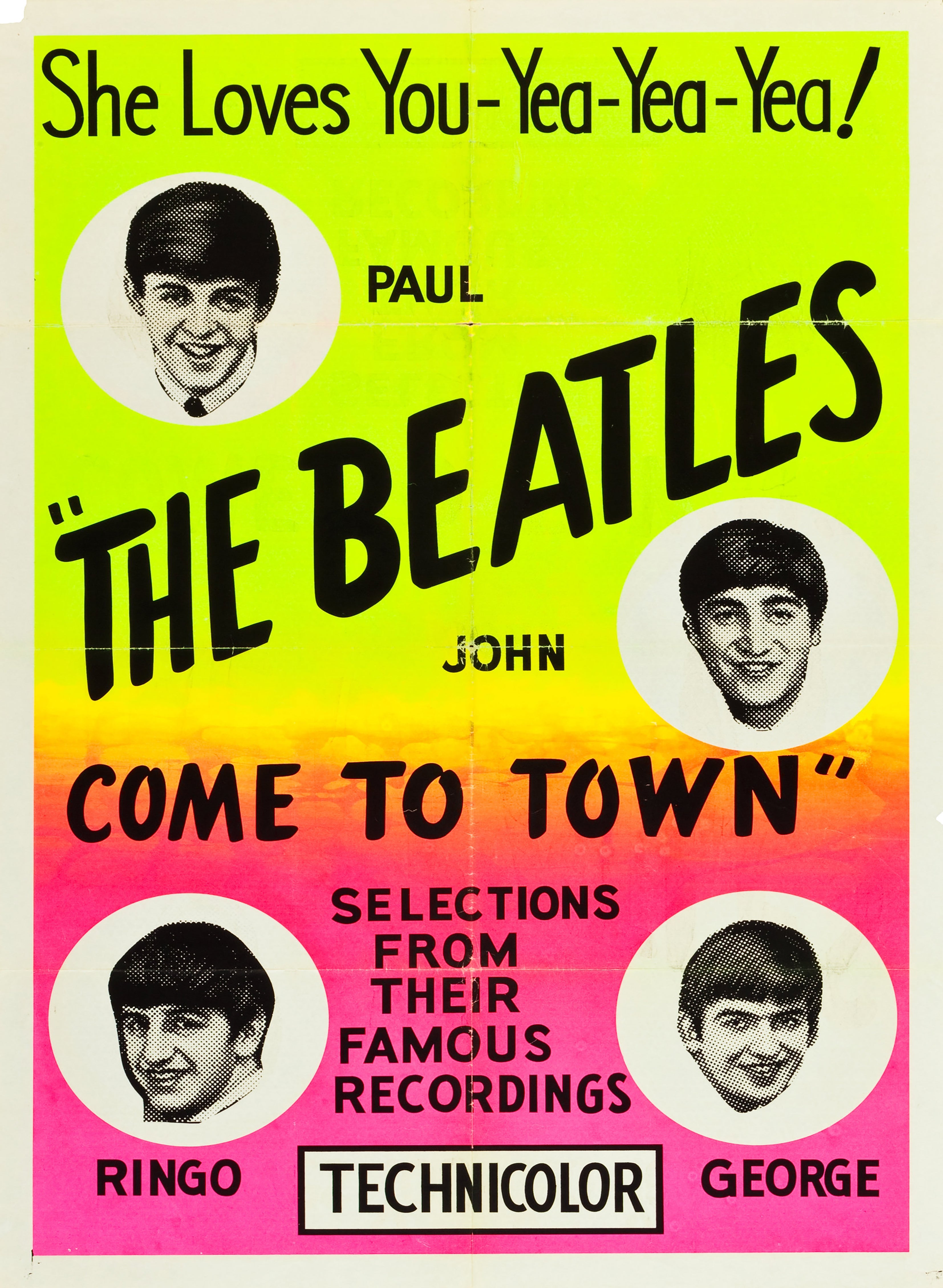 Reproduction Vintage The Beatles "Come To Town" Music Poster, Size: A2