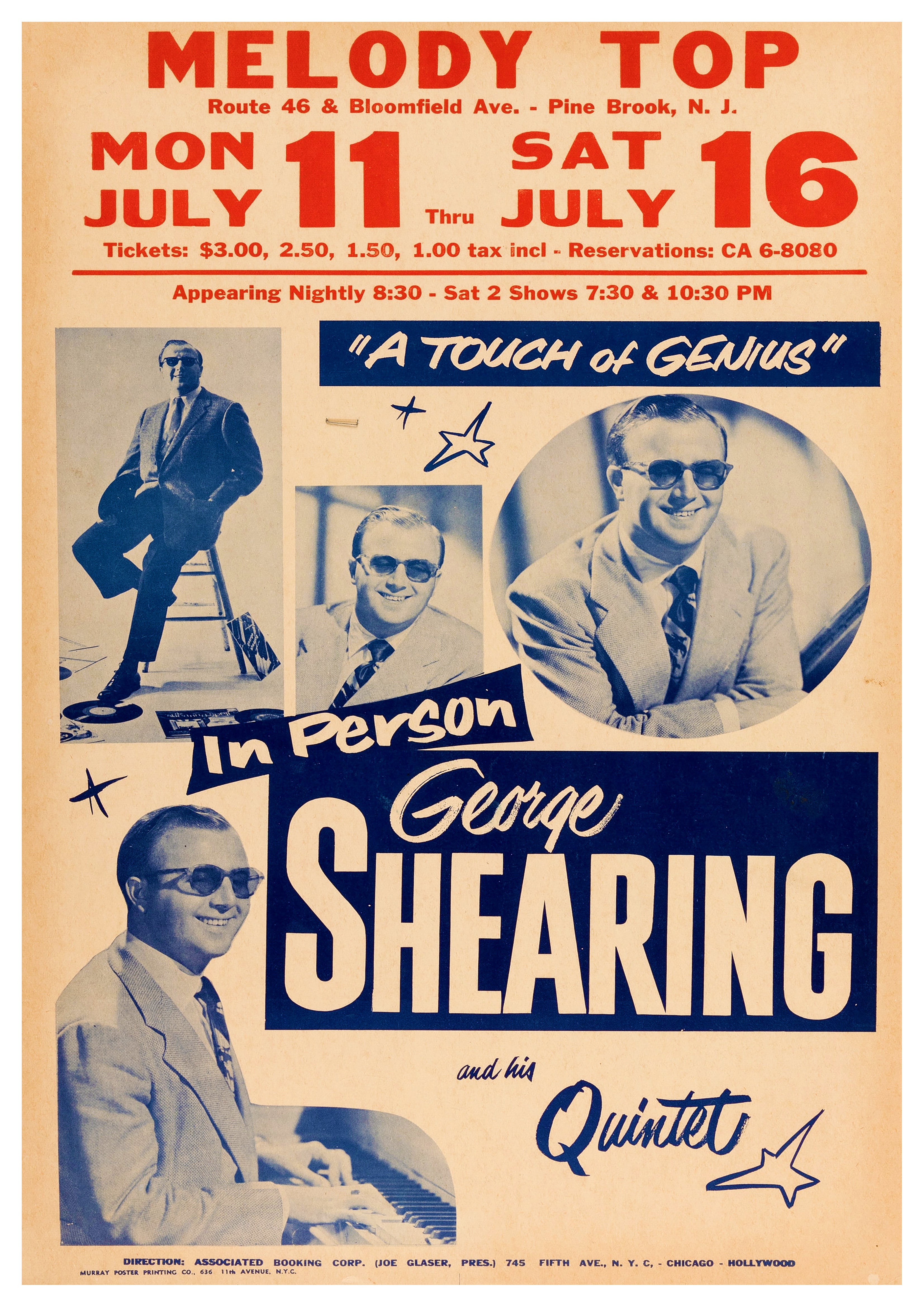 Reproduction Vintage "George Shearing - Melody Top" Jazz Poster
