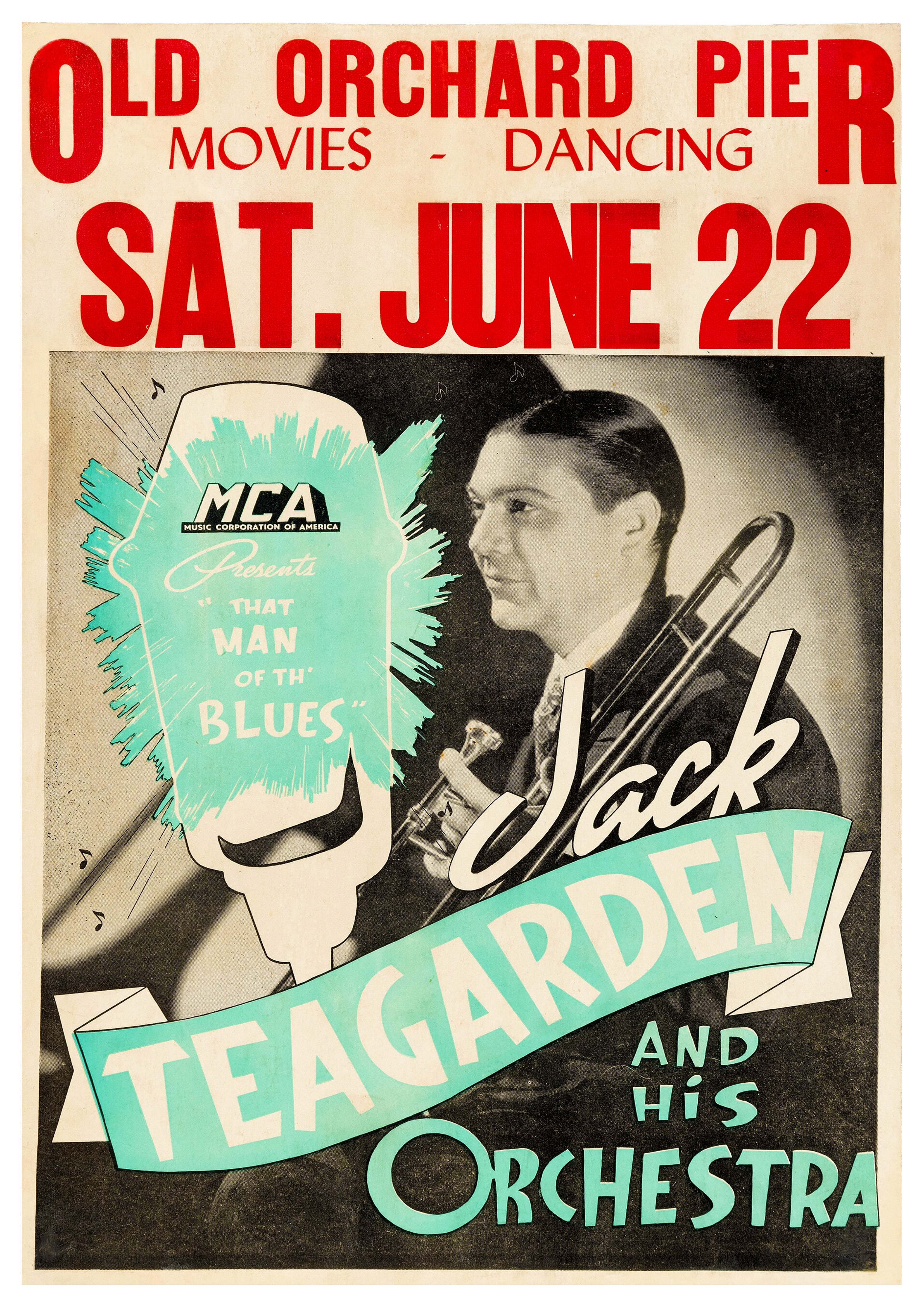 Reproduction Vintage "Jack Teagarden - Old Orchard Pier" Jazz Poster