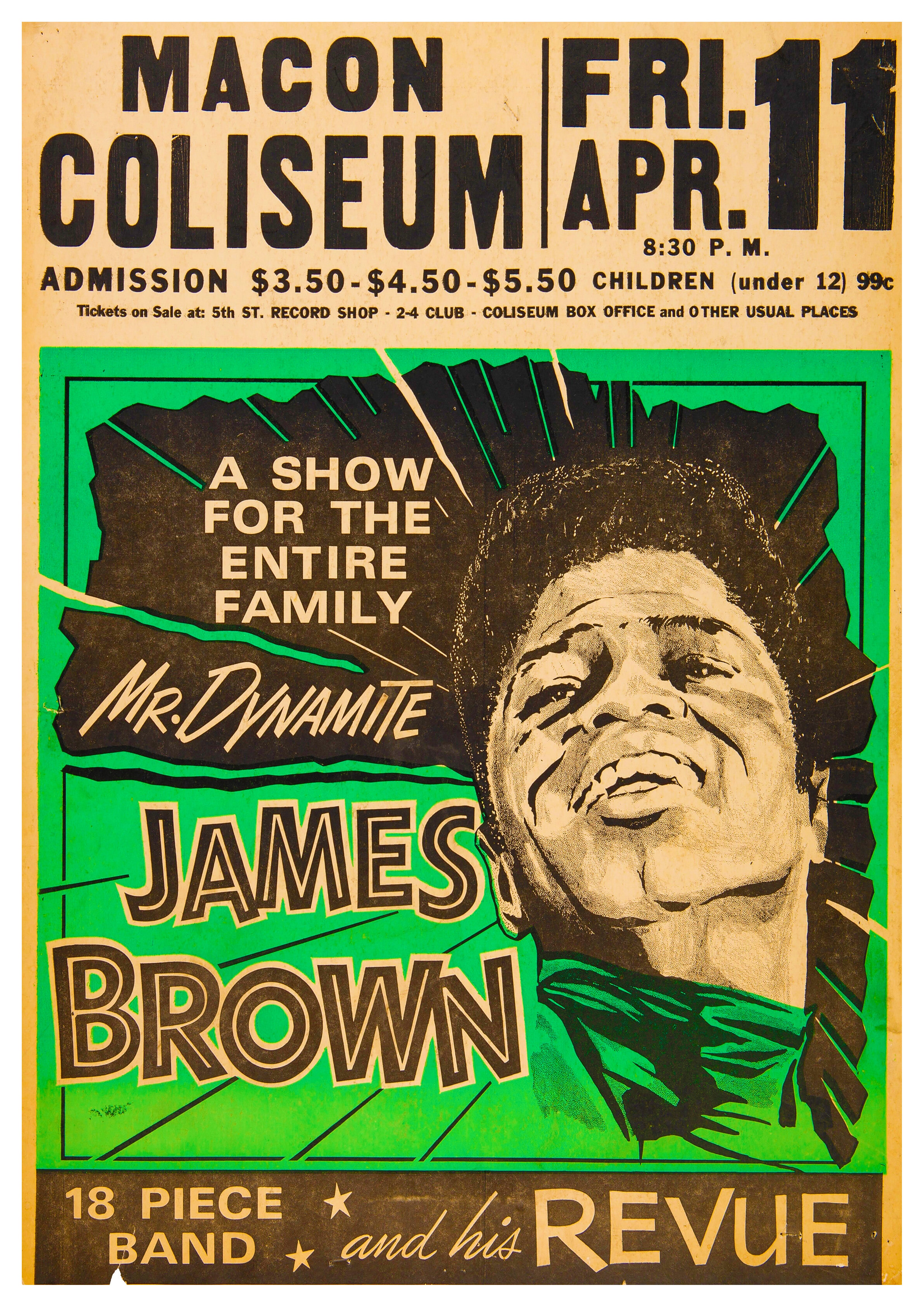 Reproduction Vintage Blues Music Poster "James Brown - Macon Coliseum" Size: A2