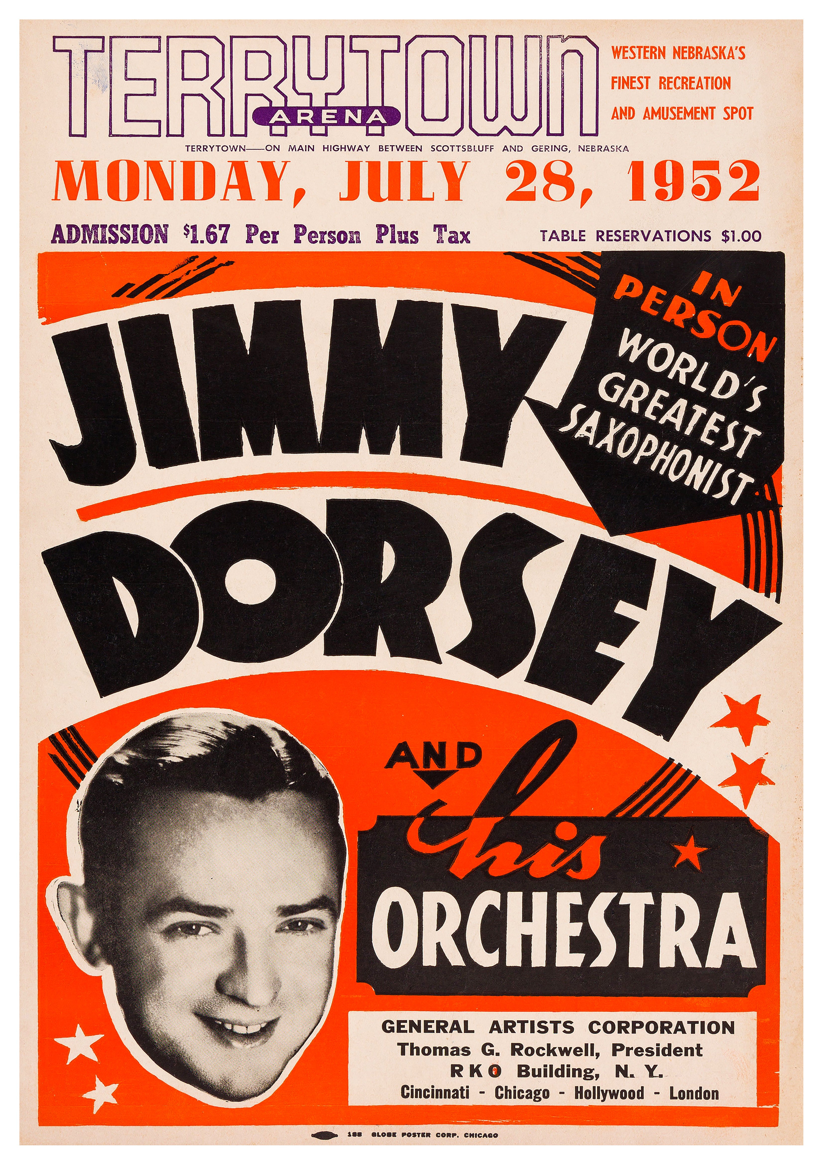 Reproduction Vintage "Jimmy Dorsey - Terrytown Arena" Jazz Poster