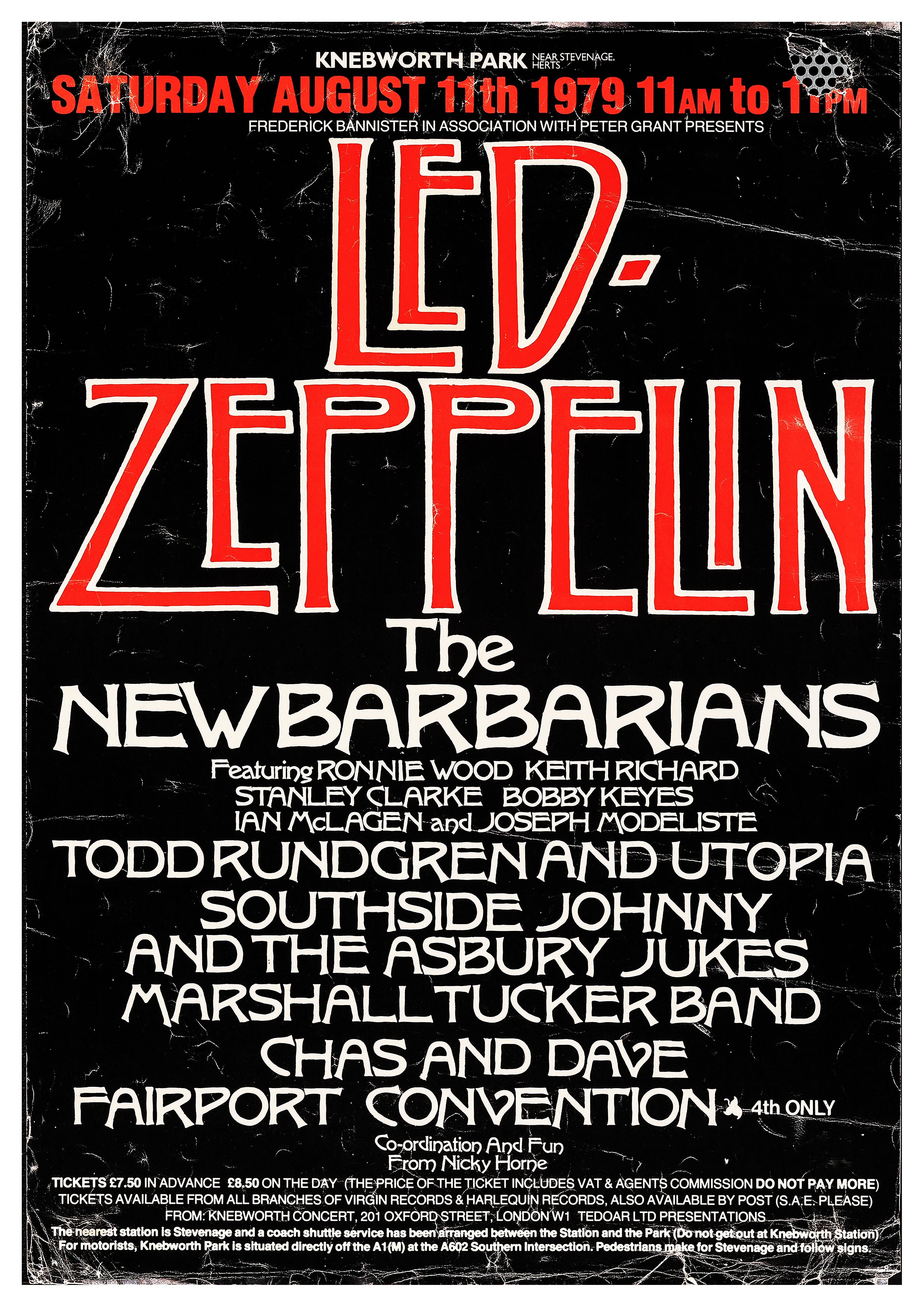 Reproduction Vintage "Led Zeppelin - Knebworth 1979" Music Poster, Size: A2
