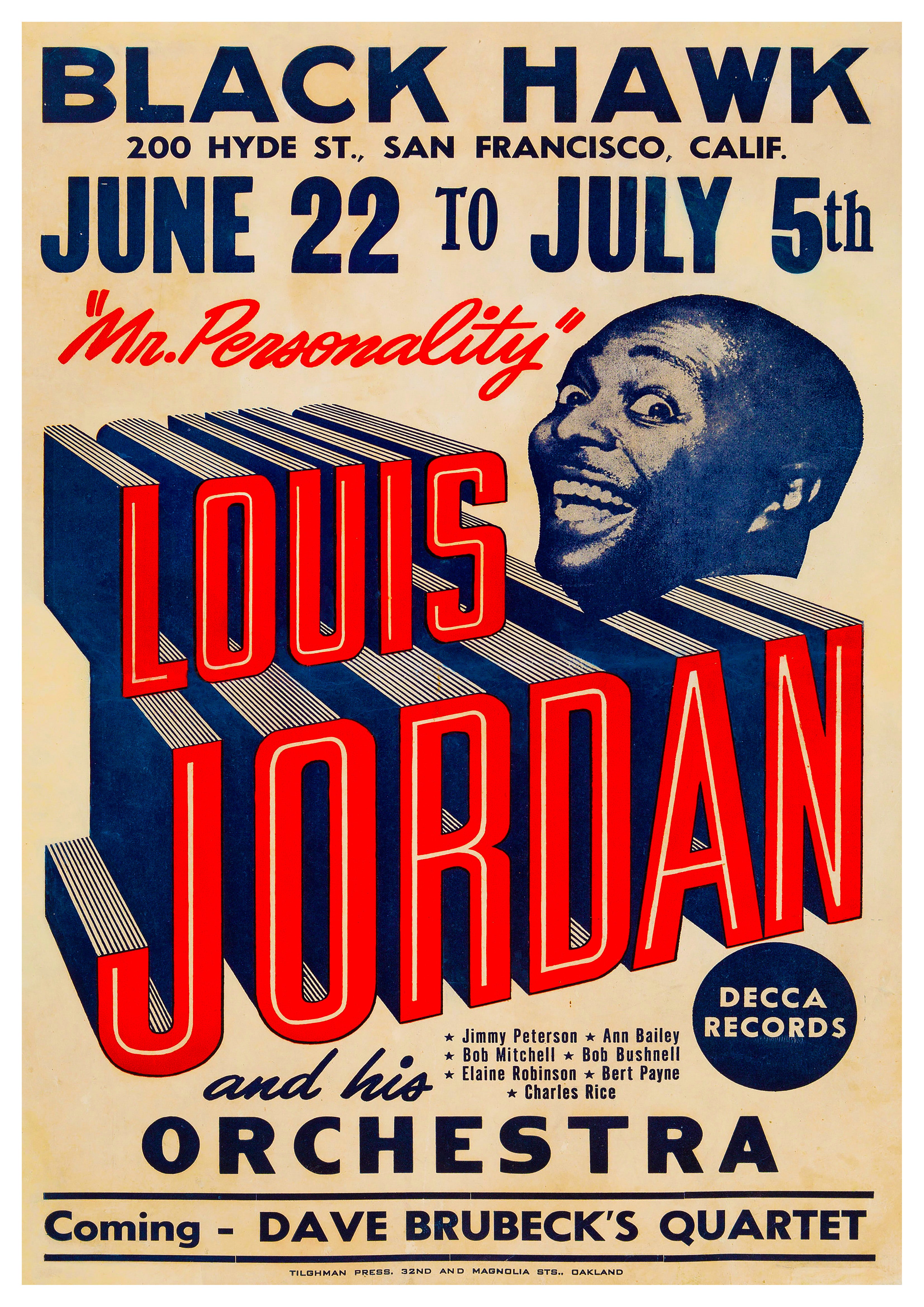 Reproduction Vintage "Louis Jordan - San Francisco" Jazz Poster