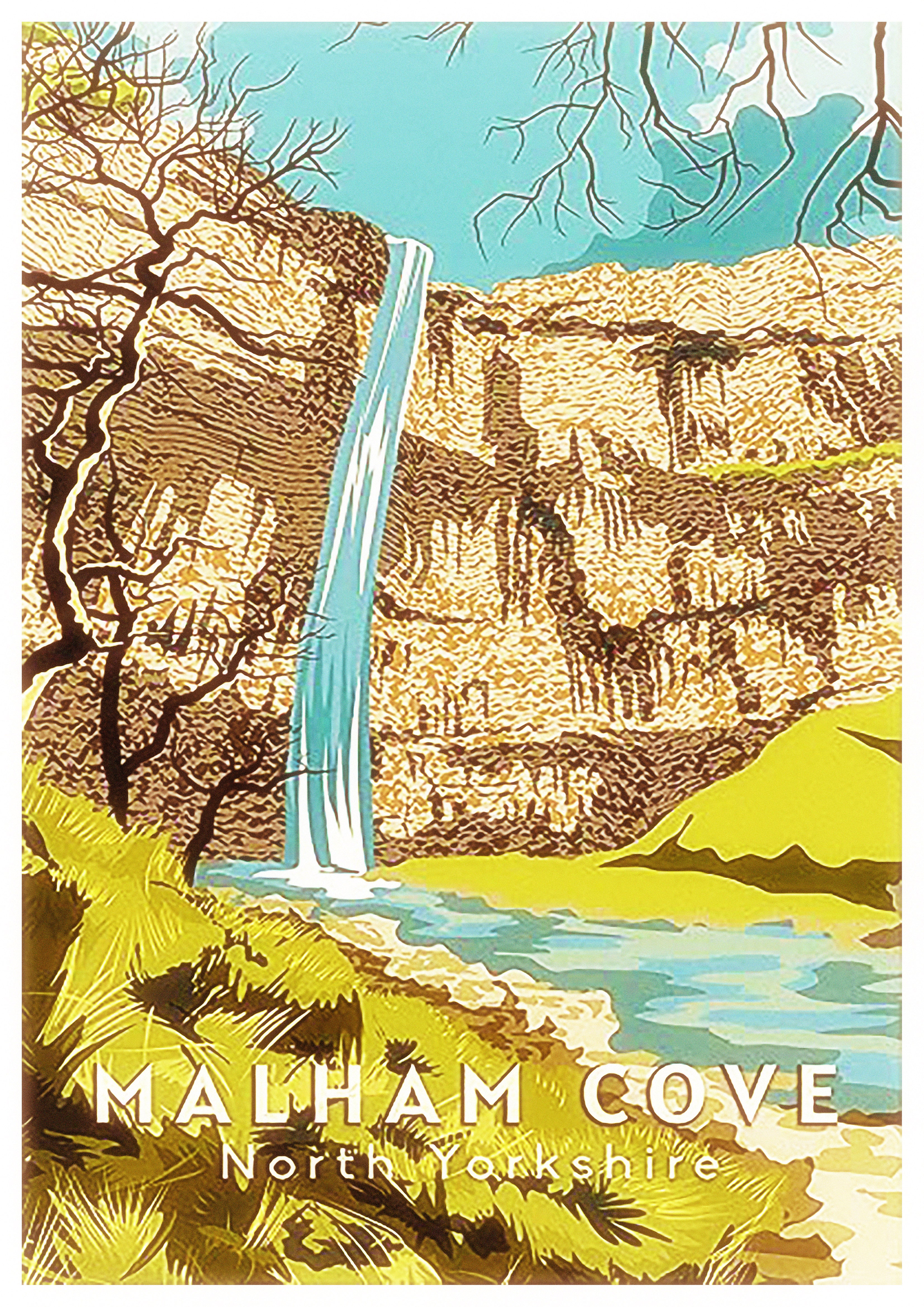 Reproduction Vintage "Malham Cove" Travel Poster, Home Wall Art, Various Sizes Available