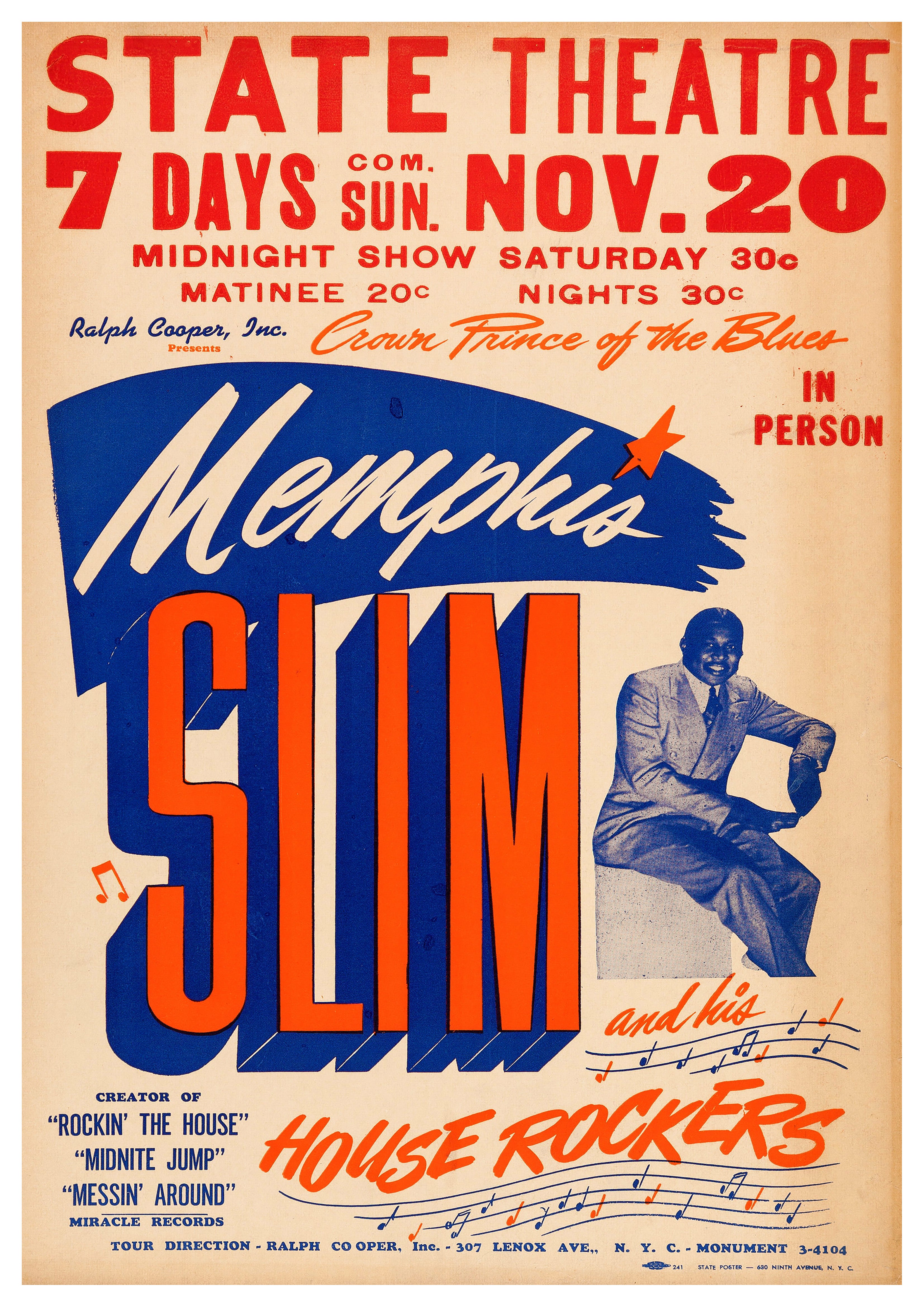 Reproduction Vintage Blues Music Poster "Memphis Slim - State Theatre" Size: A2
