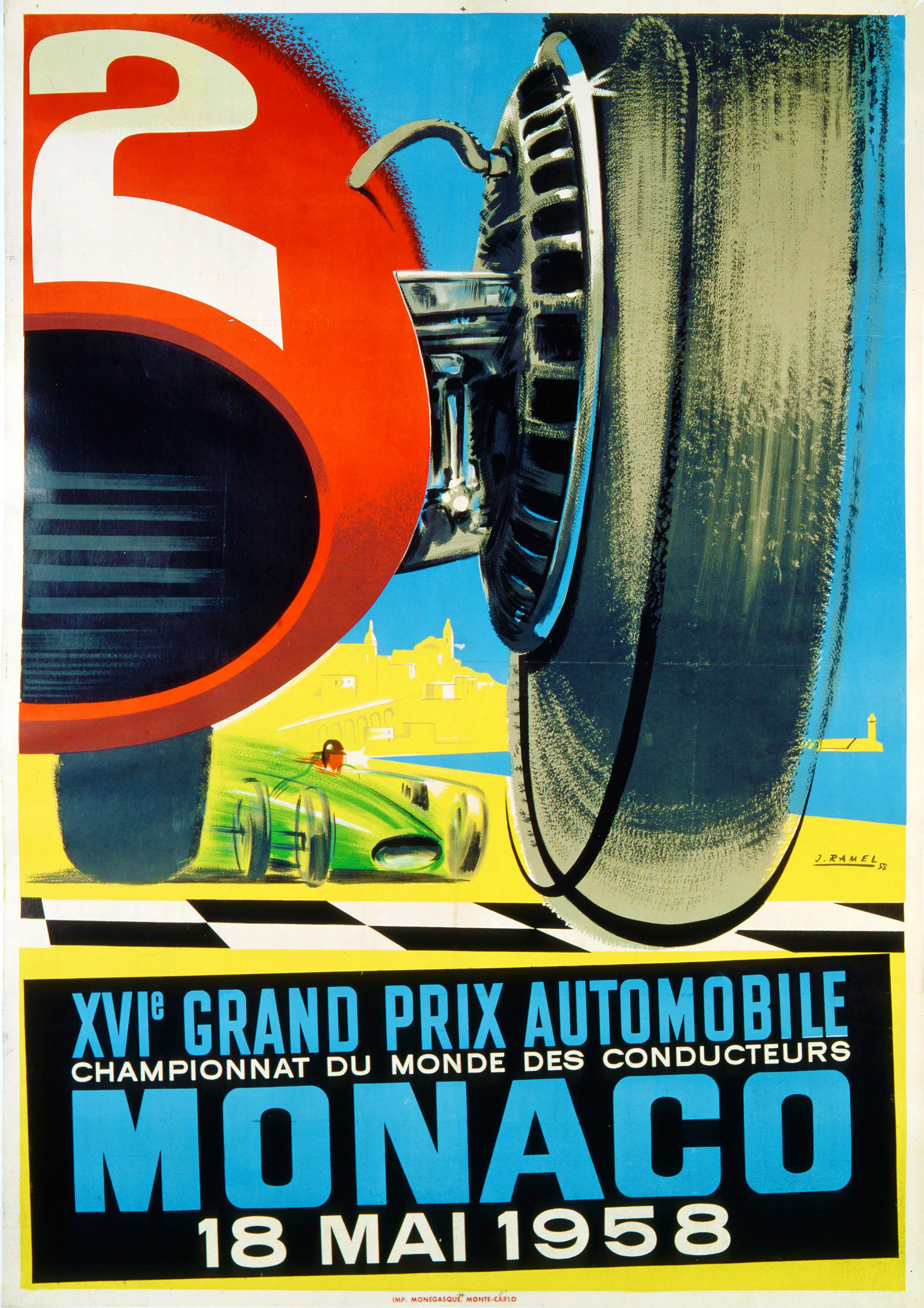 Reproduction Vintage "Monaco 1958" Motor Racing Poster