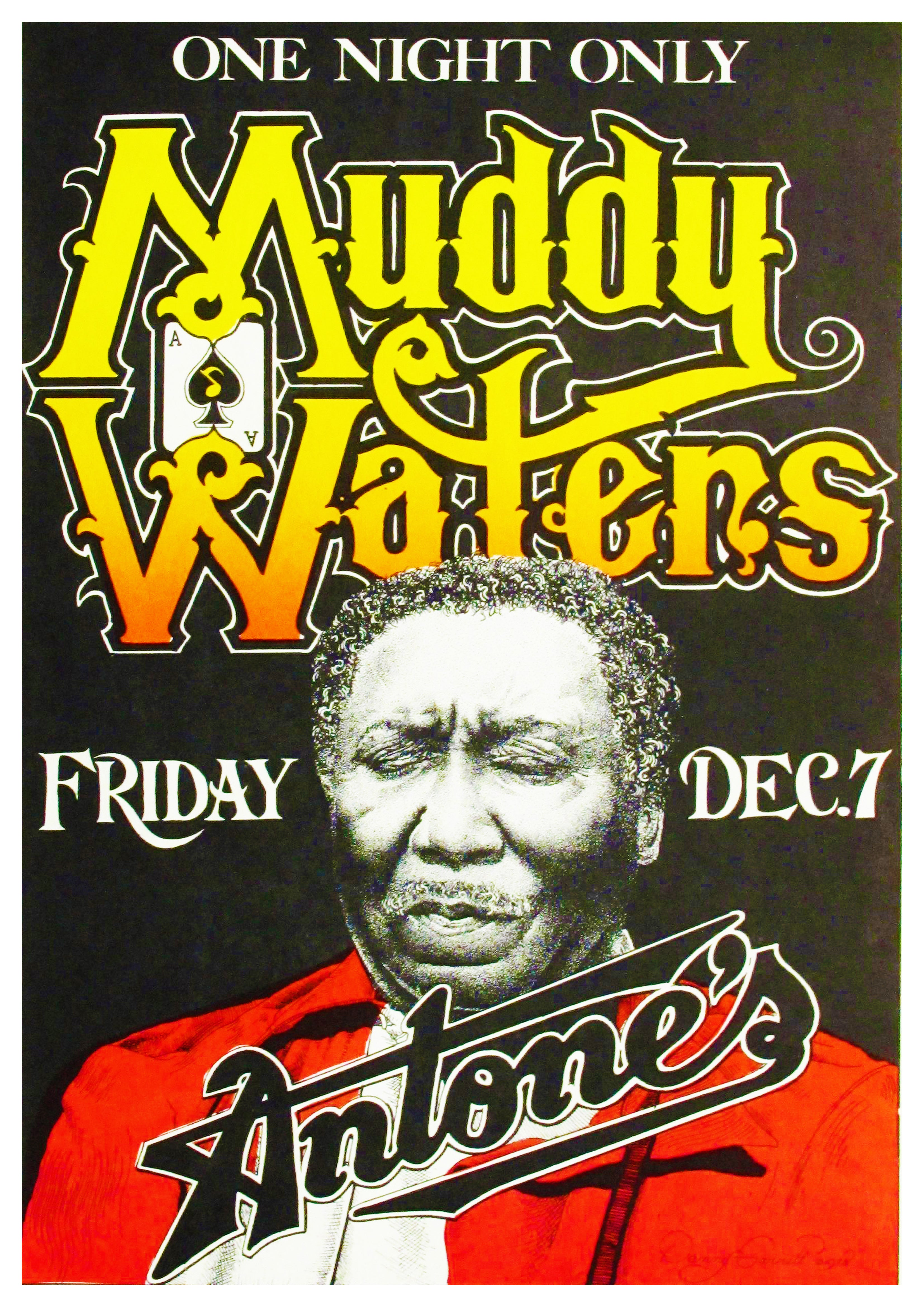 Vintage Blues Music Poster "Muddy Waters - Antone's" Home Wall Art, Size: A2
