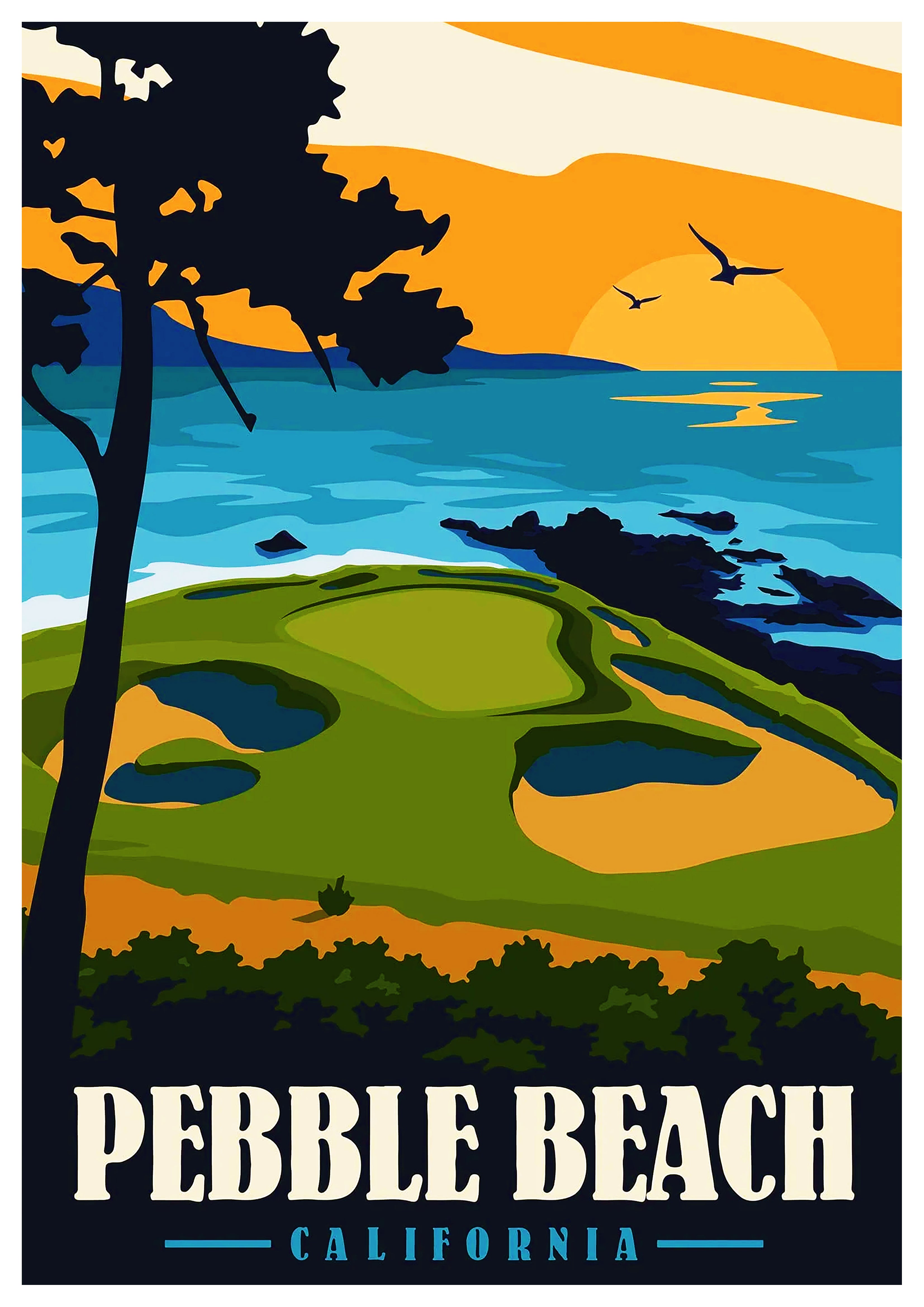 Reproduction Vintage "Pebble Beach Golf Course" Sports Poster