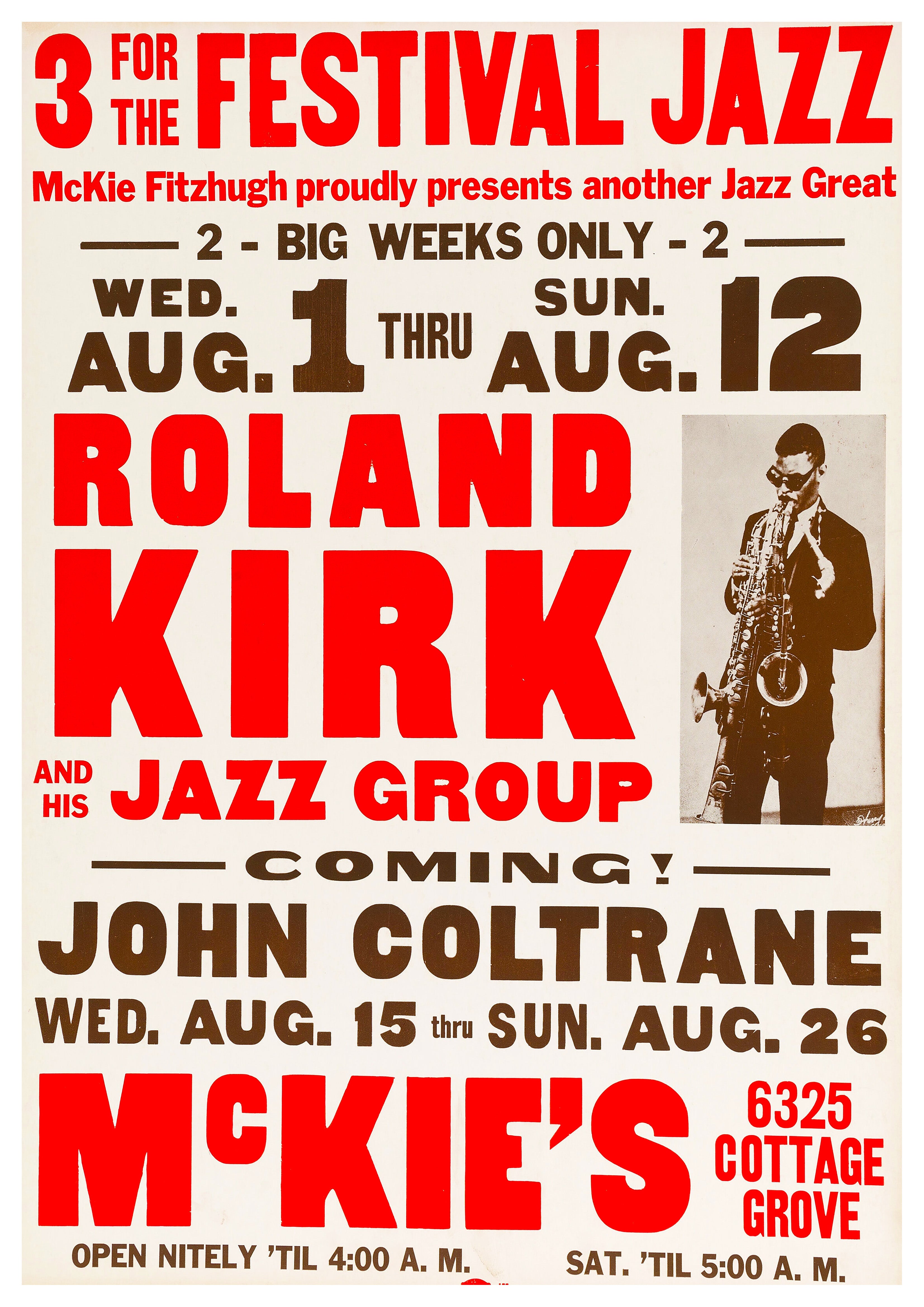 Reproduction Vintage "Roland Kirk - McKie's" Jazz Poster
