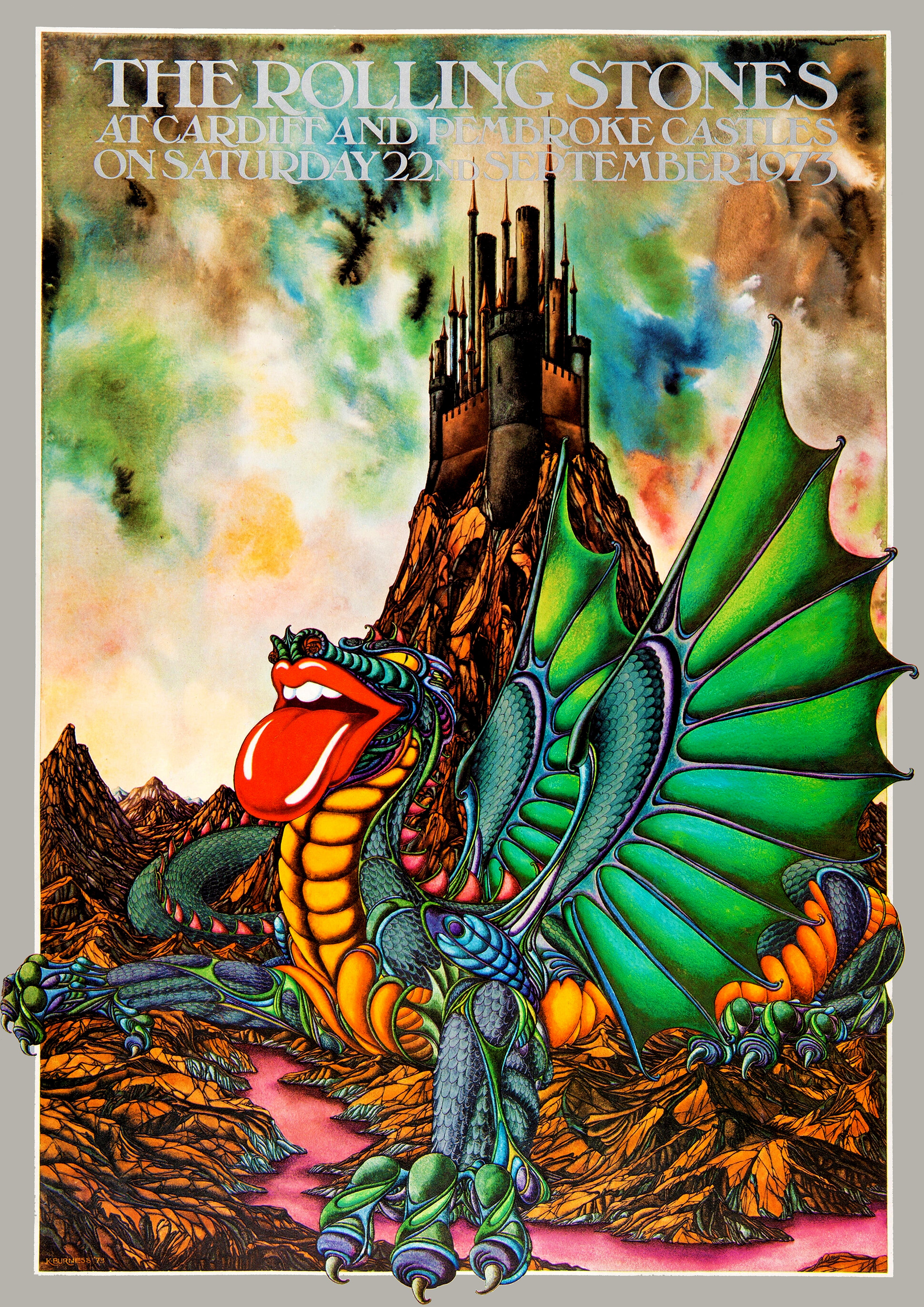 Reproduction Alternate "The Rolling Stones - Cardiff Castle 1973" Music Poster, Home Wall Art Size: A2 (420mm x 594mm)