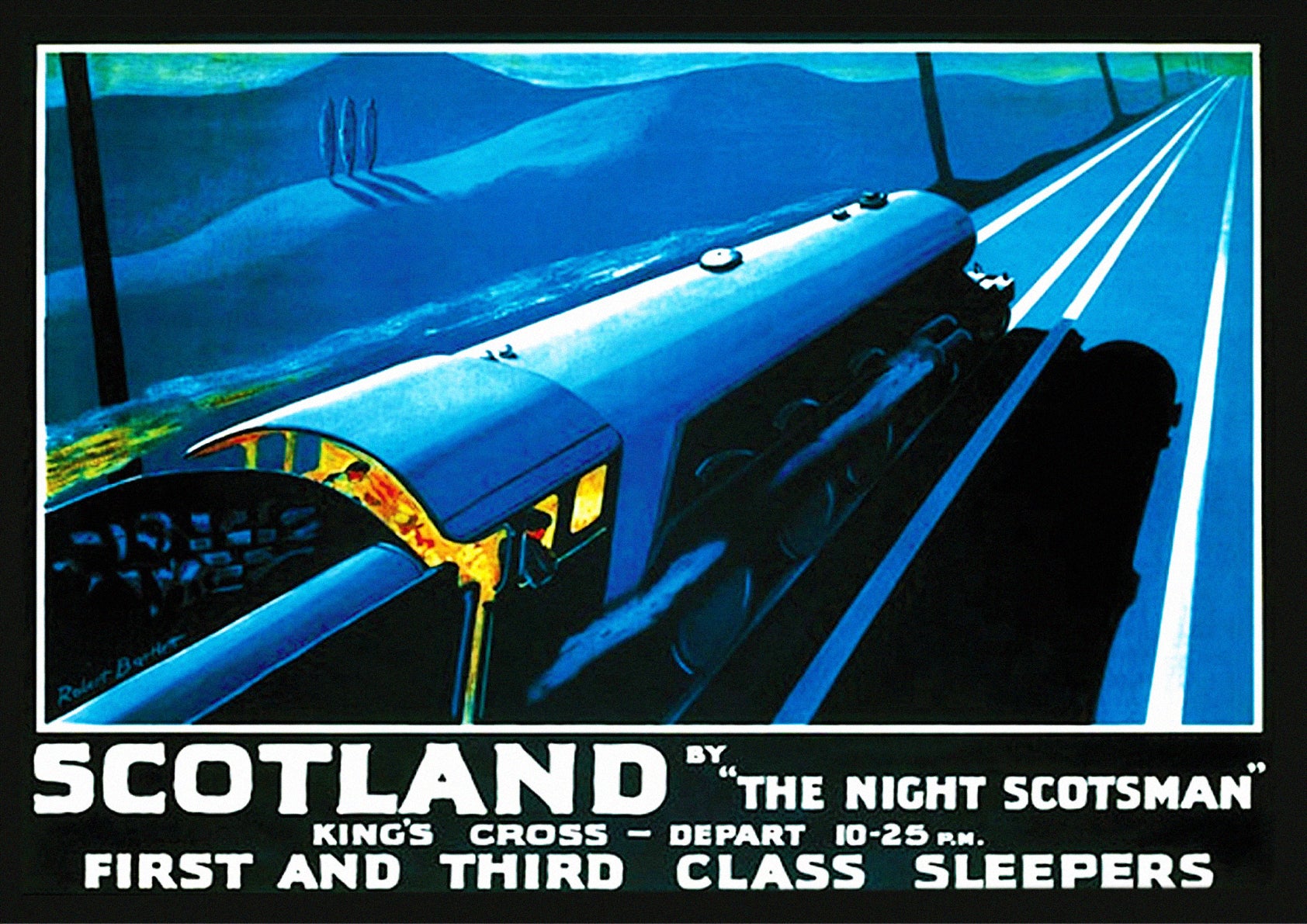 Reproduction Vintage Travel Poster "The Night Scotsman", Home Wall Art, Size: A2