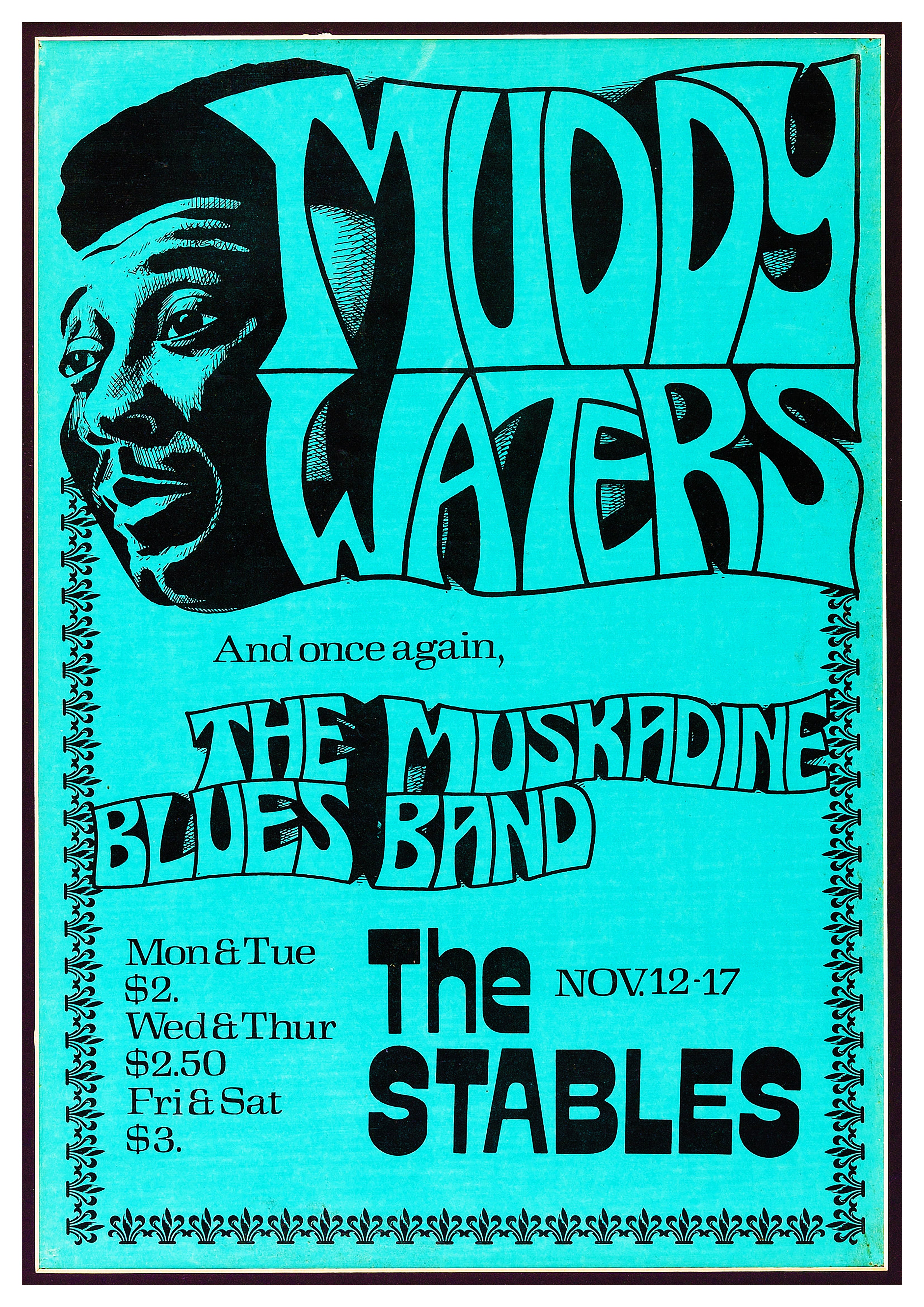 Reproduction Vintage Blues Music Poster "Muddy Waters - The Stables" Size: A2