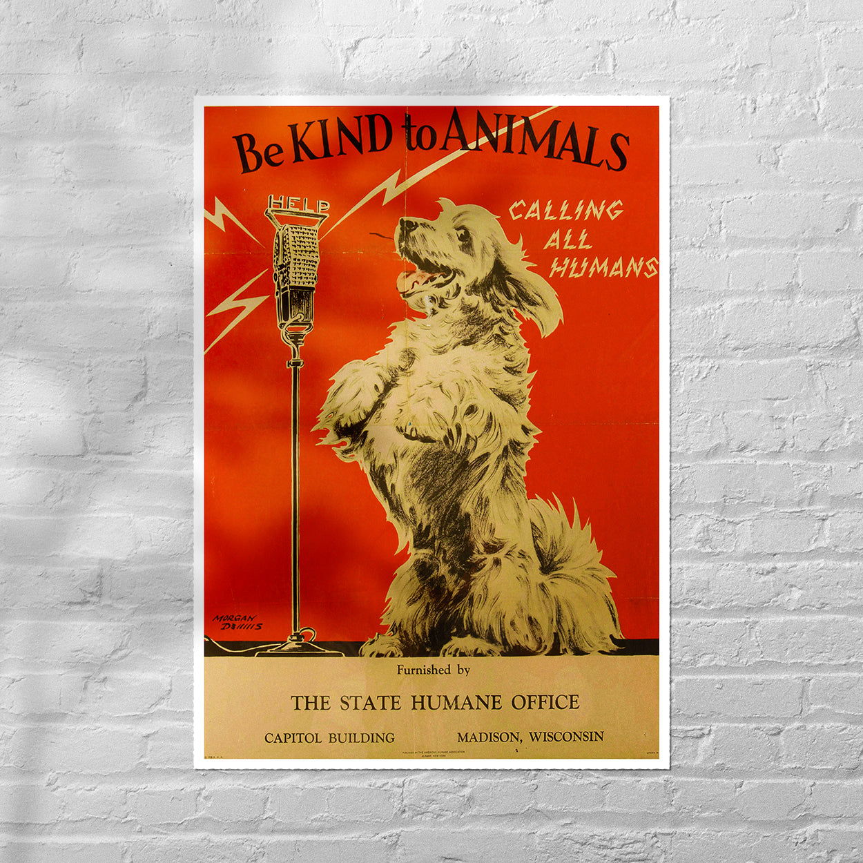 Reproduction "Be Kind To Animals" Poster, Home Wall Art, Various Sizes Available
