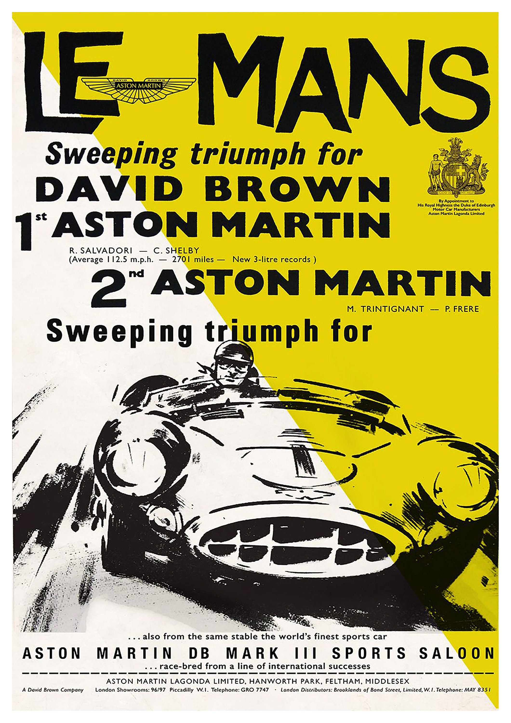 Reproduction Vintage Motor Racing Poster "Le Mans - David Brown", Home Wall Art, Various Sizes Available