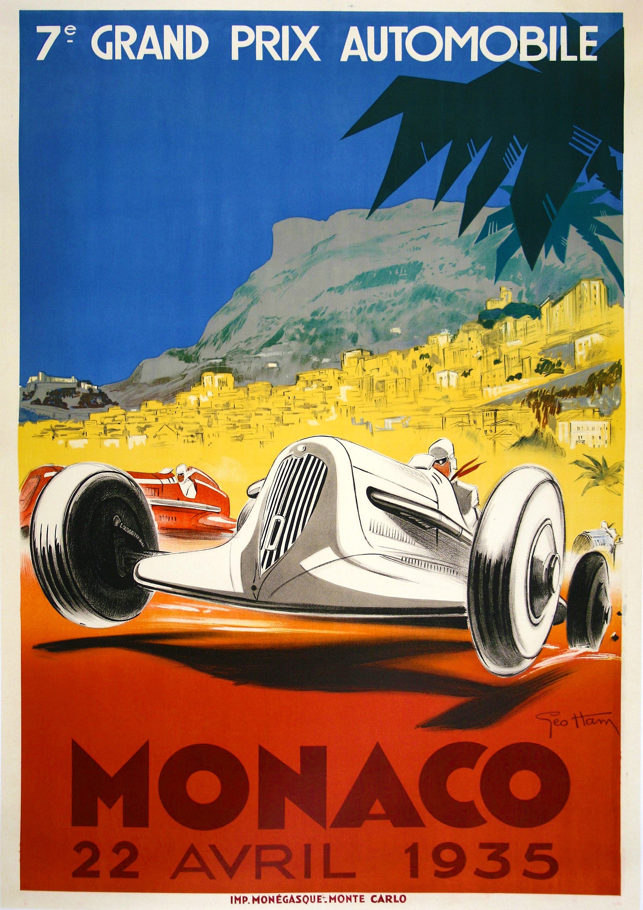 Reproduction Vintage Motor Racing Poster "Monaco Grand Prix 1935", Home Wall Art, Various Sizes Available
