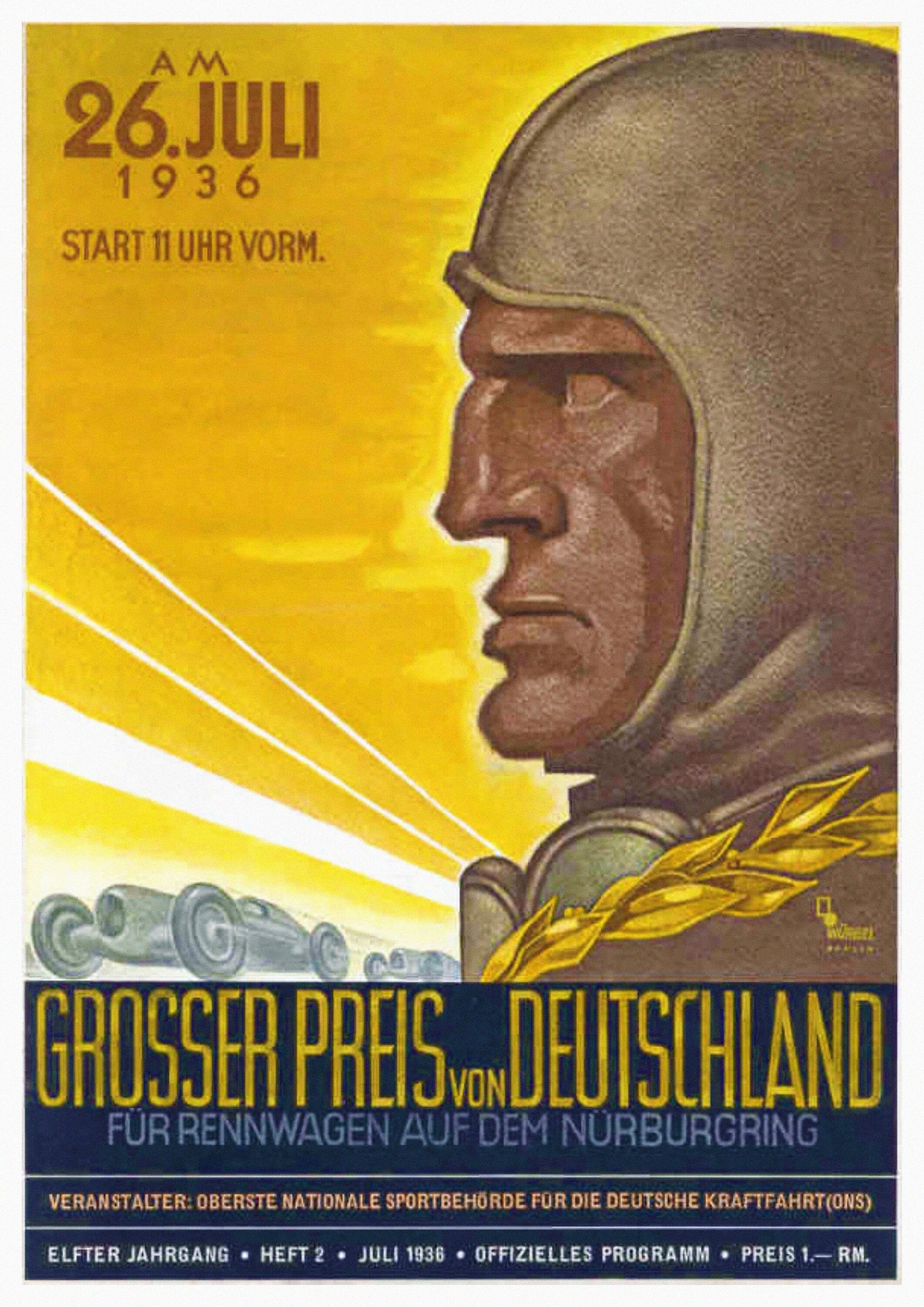 Reproduction Vintage Motor Racing Poster "1936 German Grand Prix"  Home Wall Art, Various Sizes Available