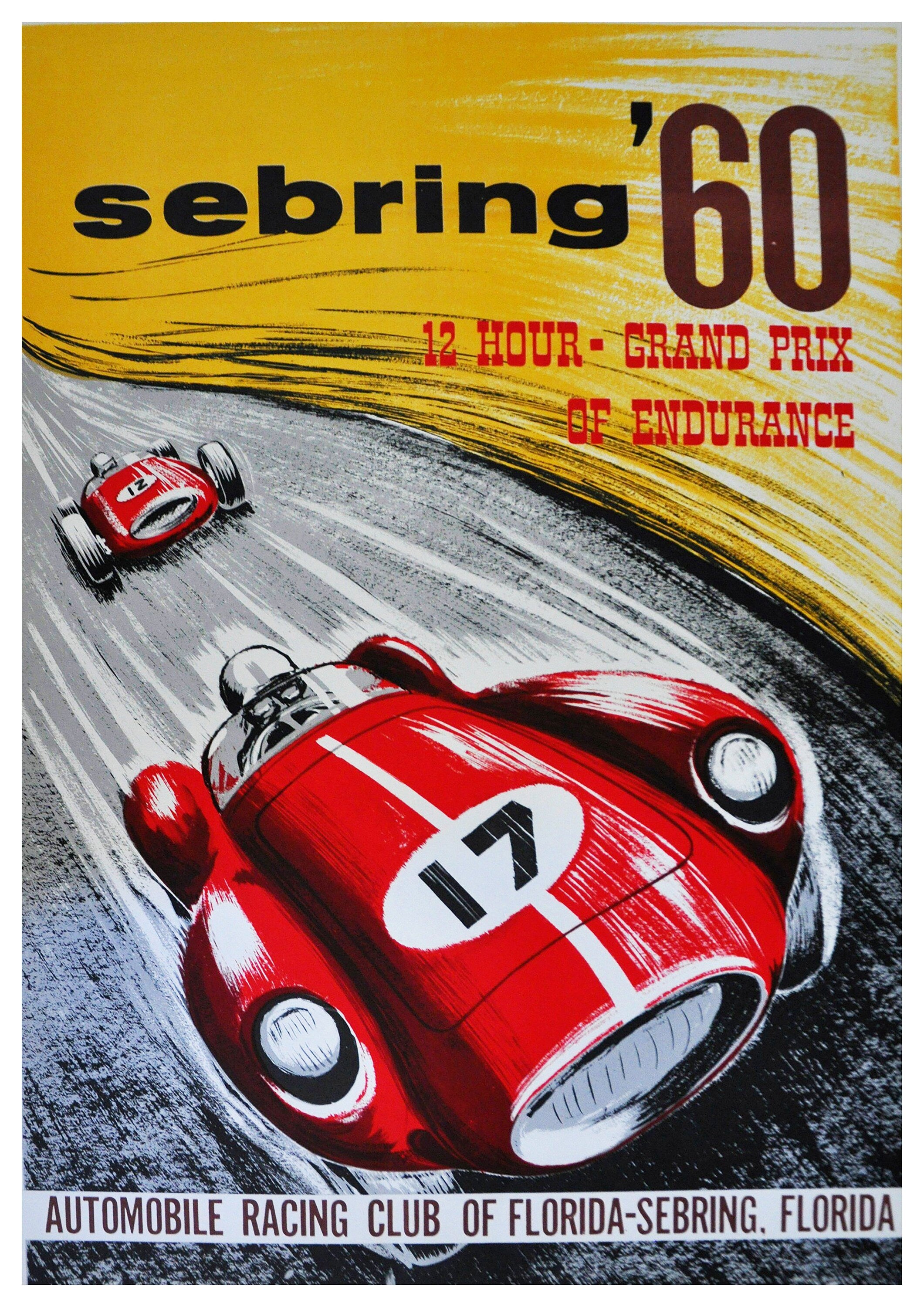 Reproduction Vintage Motor Racing Poster "Sebring 1960 Grand Prix"  Home Wall Art, Various Sizes Available