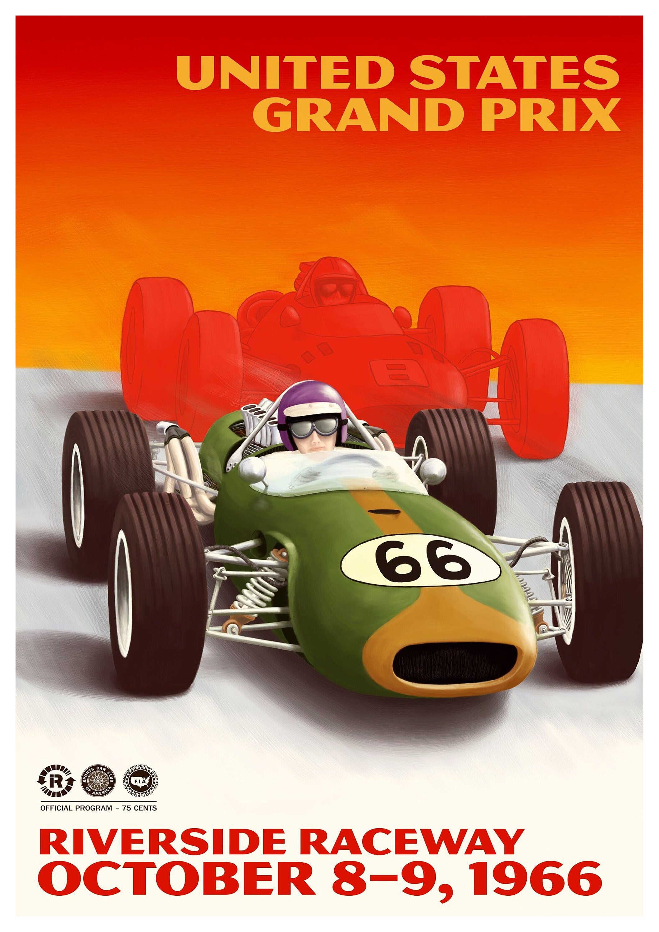 Reproduction Vintage Motor Racing Poster "1966 United States Grand Prix"  Home Wall Art, Various Sizes Available