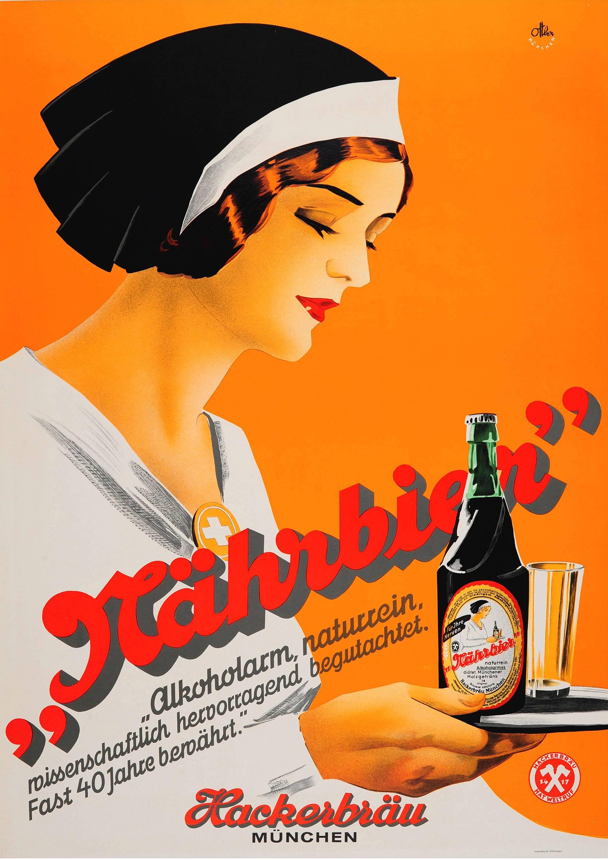 Reproduction Vintage "Hackerbrau" Alcohol Poster, Home Wall Art, Various Sizes Available