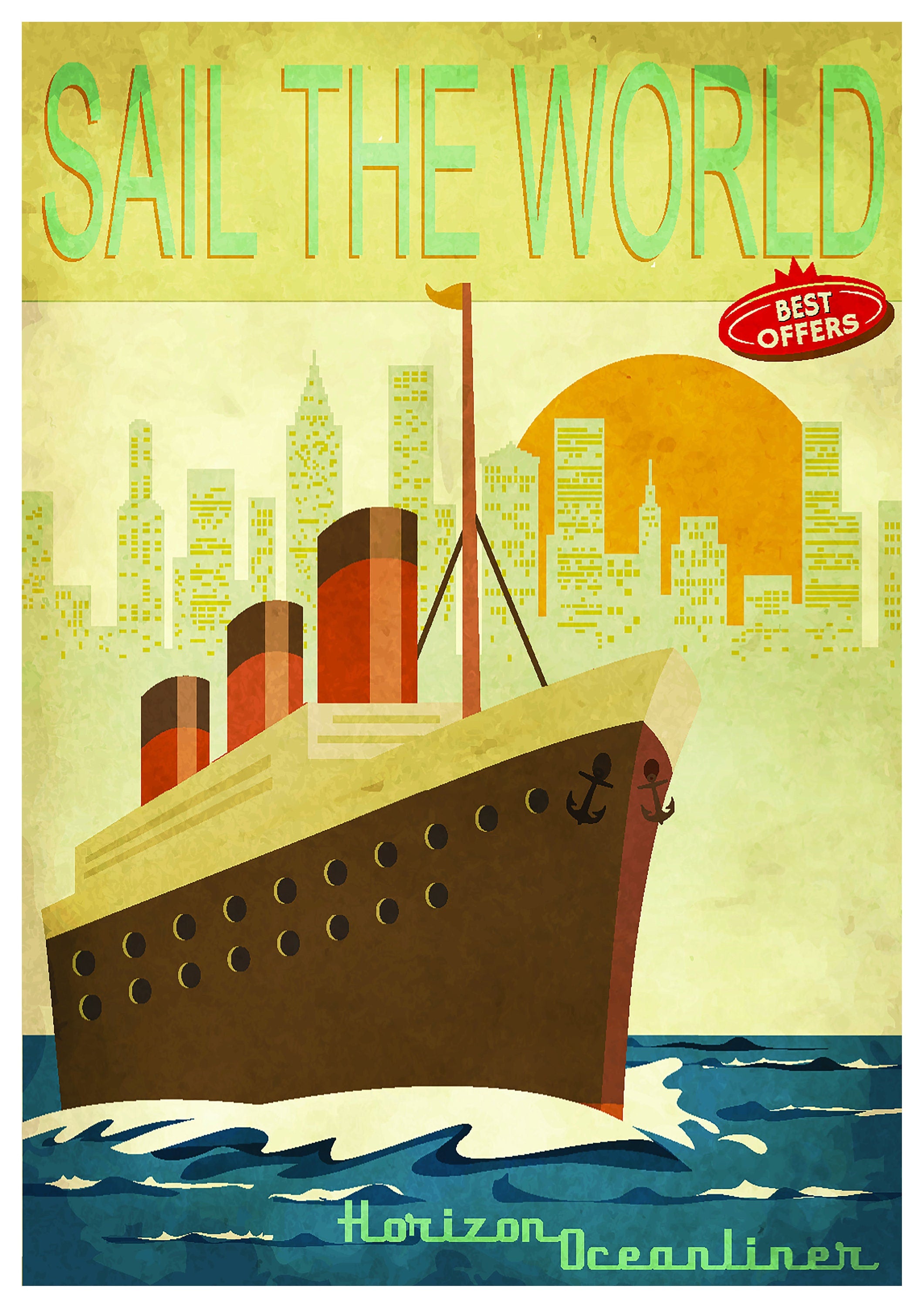 Reproduction Vintage "Sail The World" Travel Poster, Home Wall Art, Various Sizes Available