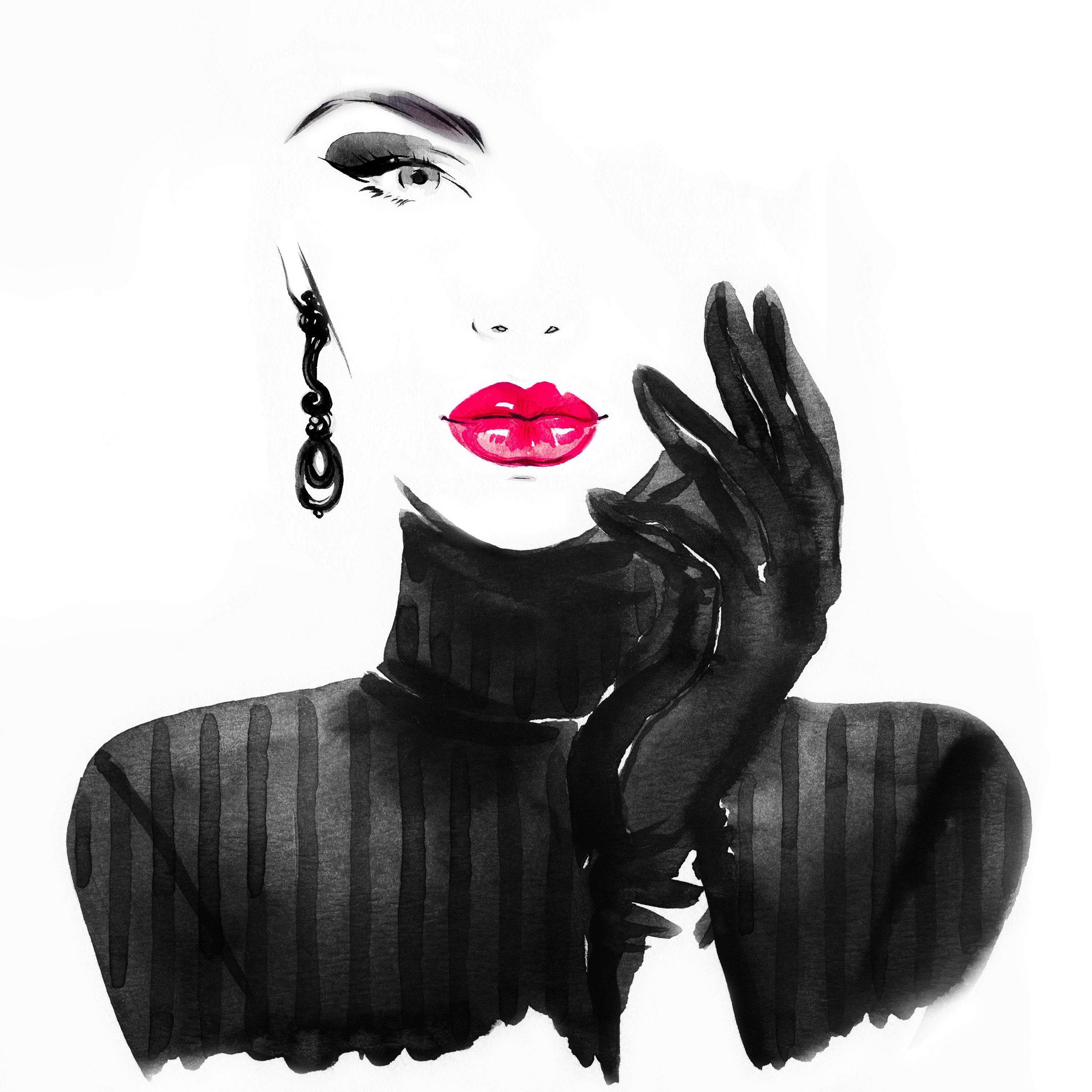 Reproduction Vintage "Lady With Black Gloves" Fine Art Poster, Home Wall Art, Size: 16" x 16"