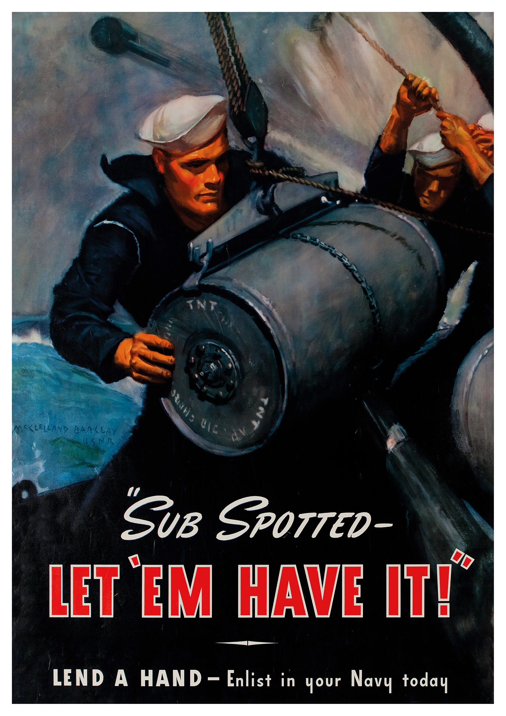 Reproduction Vintage "Sub Spotted - Let 'Em Have It!" World War 2 Poster, Home Wall Art, Various Sizes Available