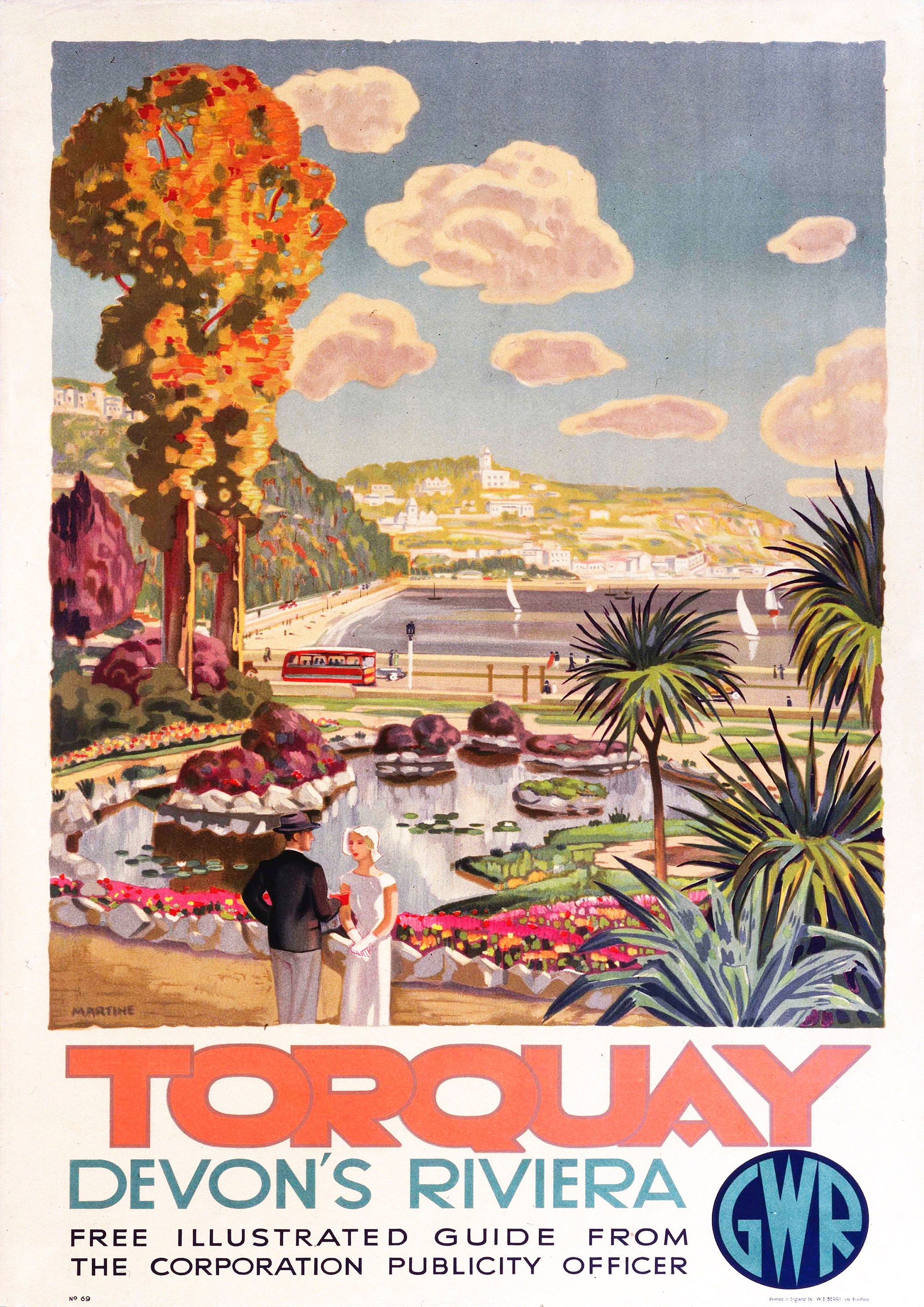 Reproduction Vintage "Torquay" Travel Poster, Home Wall Art, Various Sizes Available