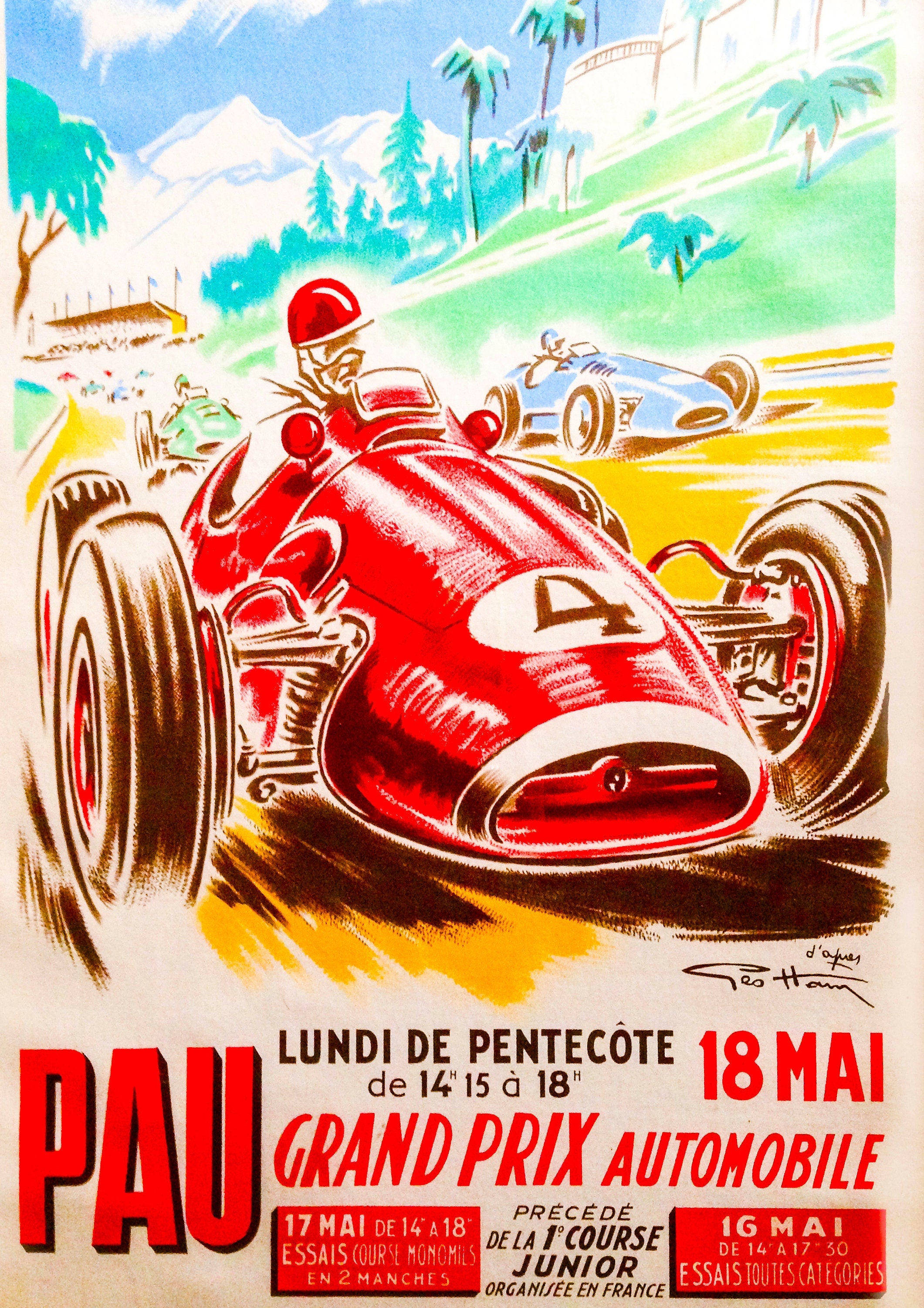 Reproduction Vintage Motor Racing Poster "Pau Grand Prix"  Home Wall Art, Various Sizes Available