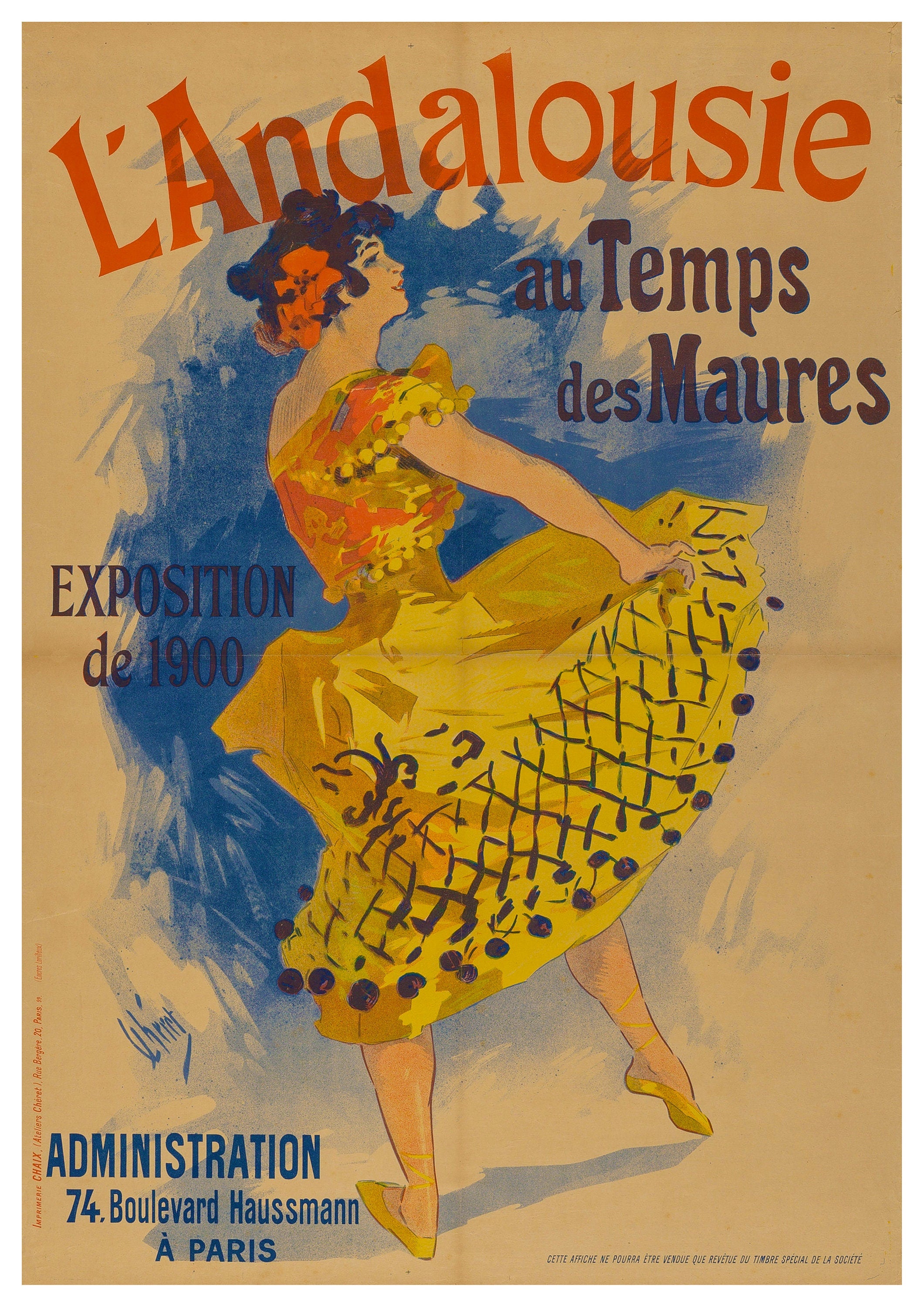 Reproduction Vintage "Jules Cheret - L'Andalousie" Fine Art Poster, Home Wall Art, Various Sizes Available