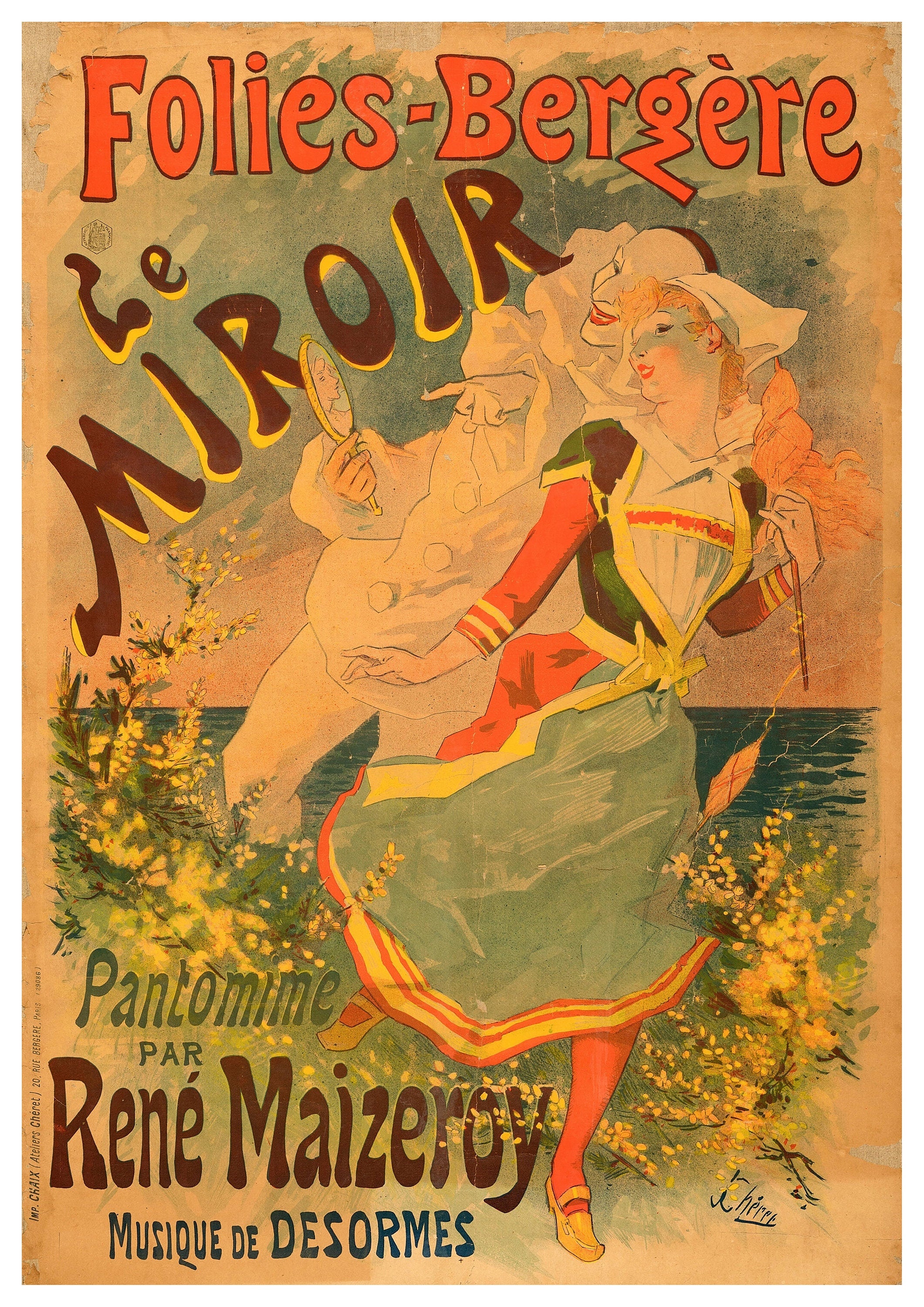 Reproduction Vintage "Jules Cheret - Folies-Bergere" Fine Art Poster, Home Wall Art, Various Sizes Available