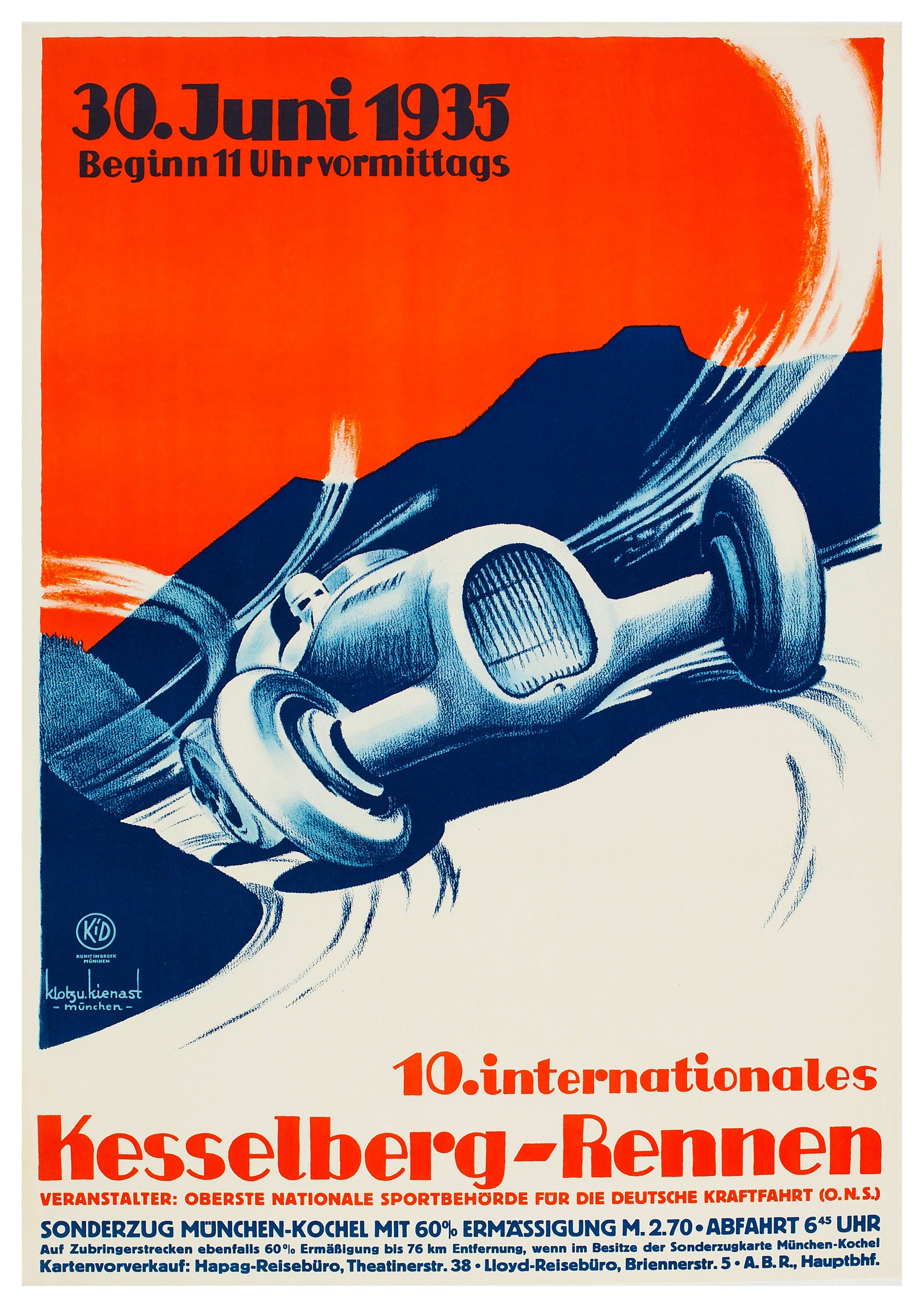 Reproduction Vintage Motor Racing Poster "Kesselberg-Rennen", Home Wall Art, Various Sizes Available