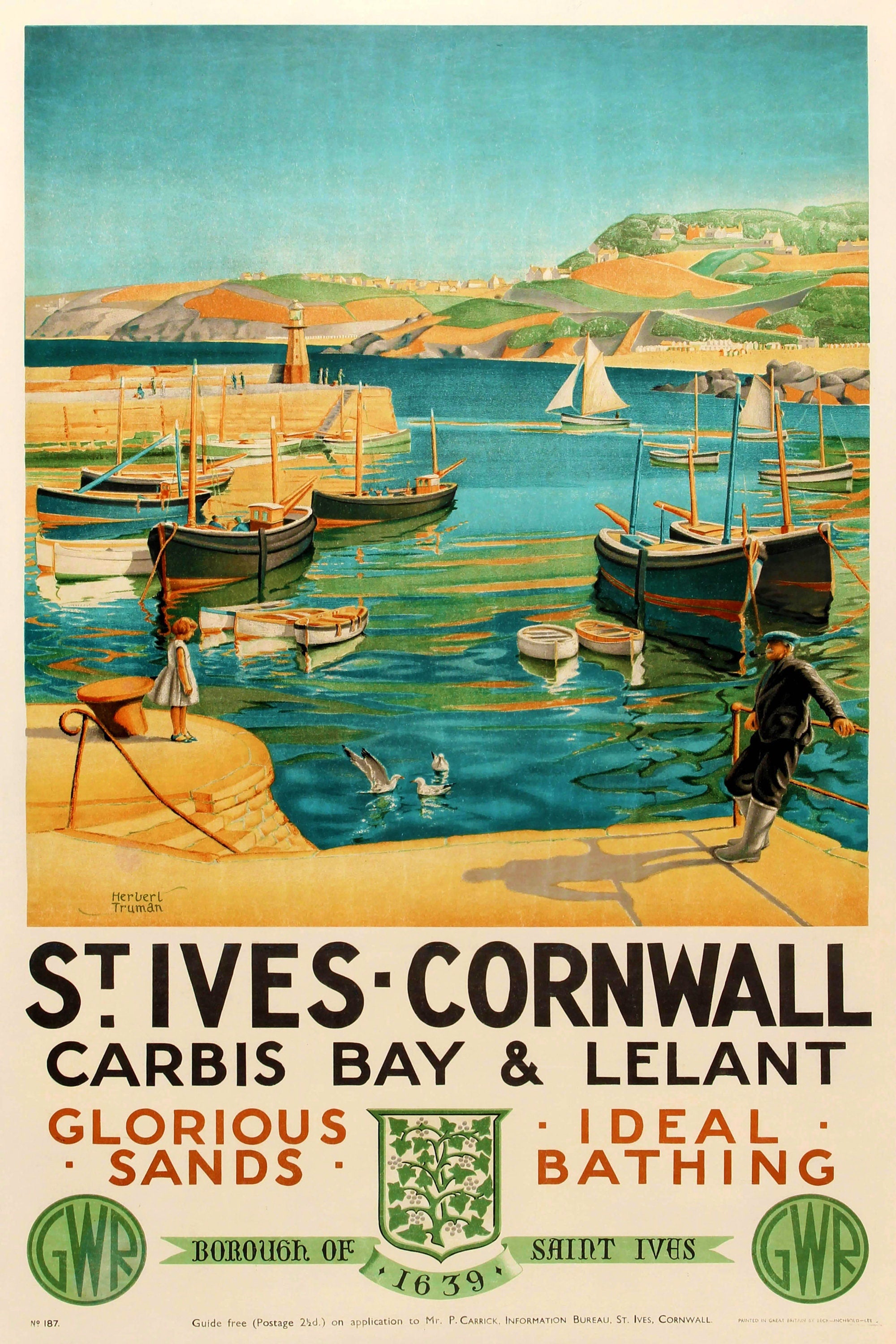 Reproduction Vintage Travel Poster "St. Ives - Cornwall" Home Wall Art, Size: 24" x 36"