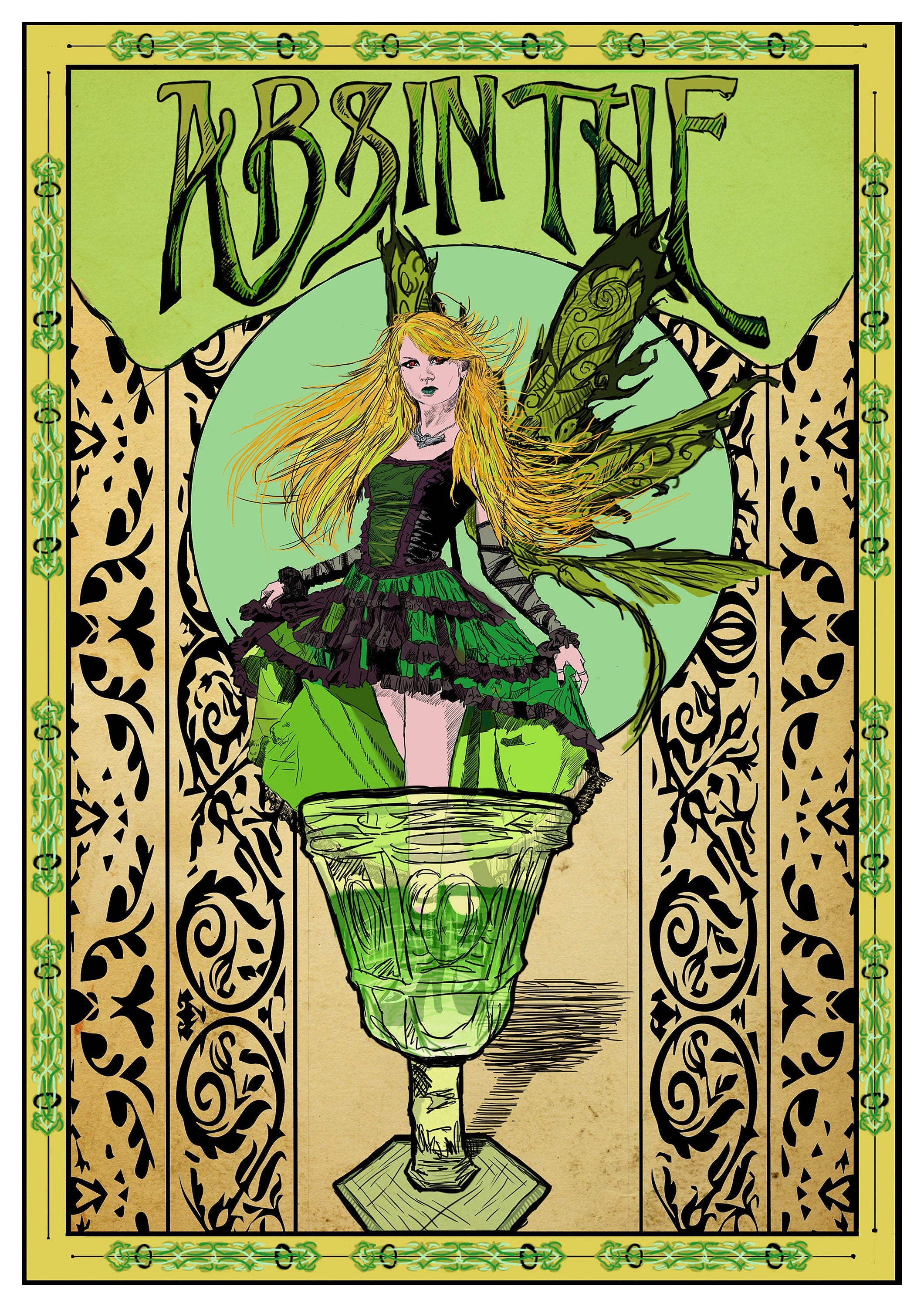 Reproduction Vintage "Absinthe" Alcohol Poster, Home Wall Art, Various Sizes Available